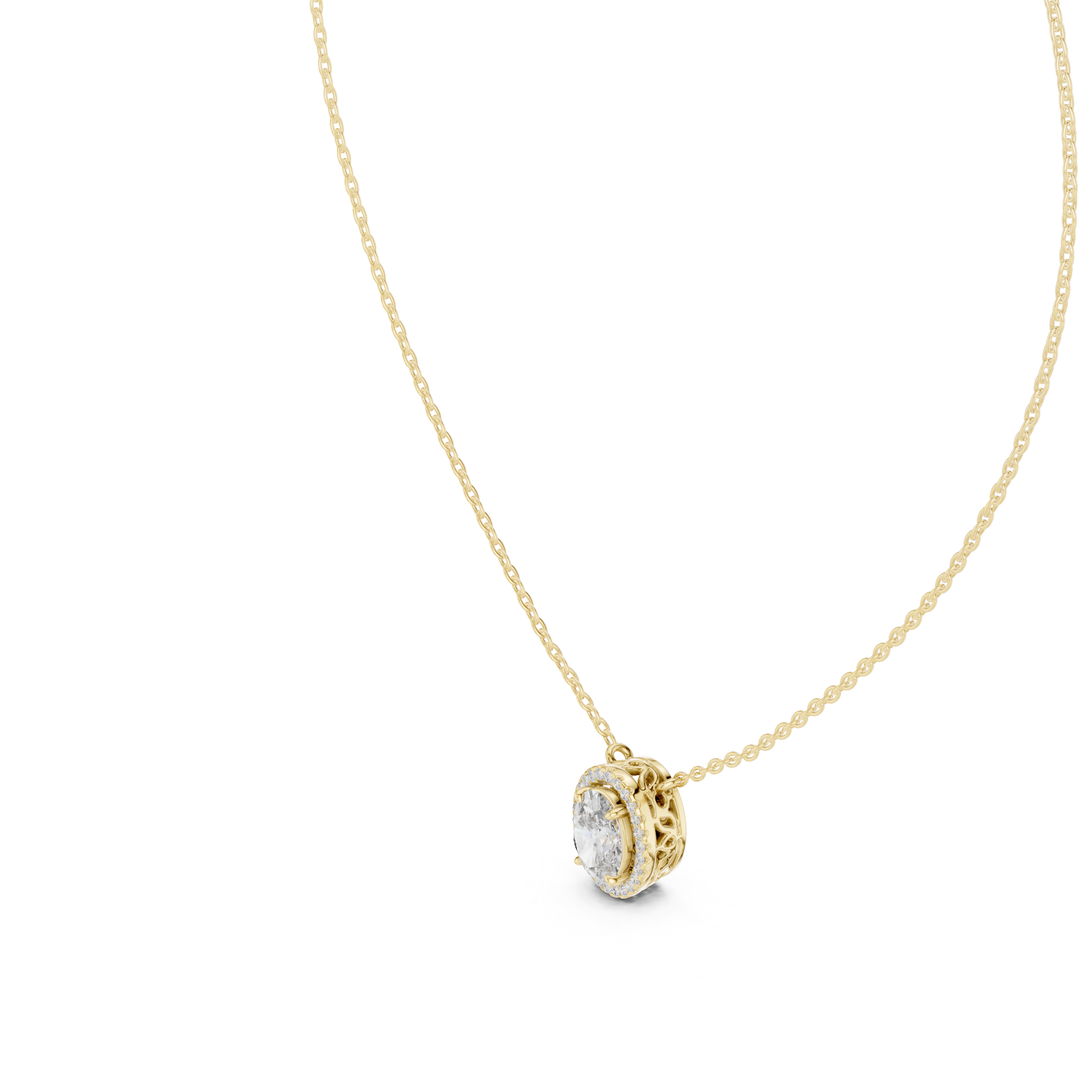 Round Halo Diamond Pendant Necklace in White Gold
