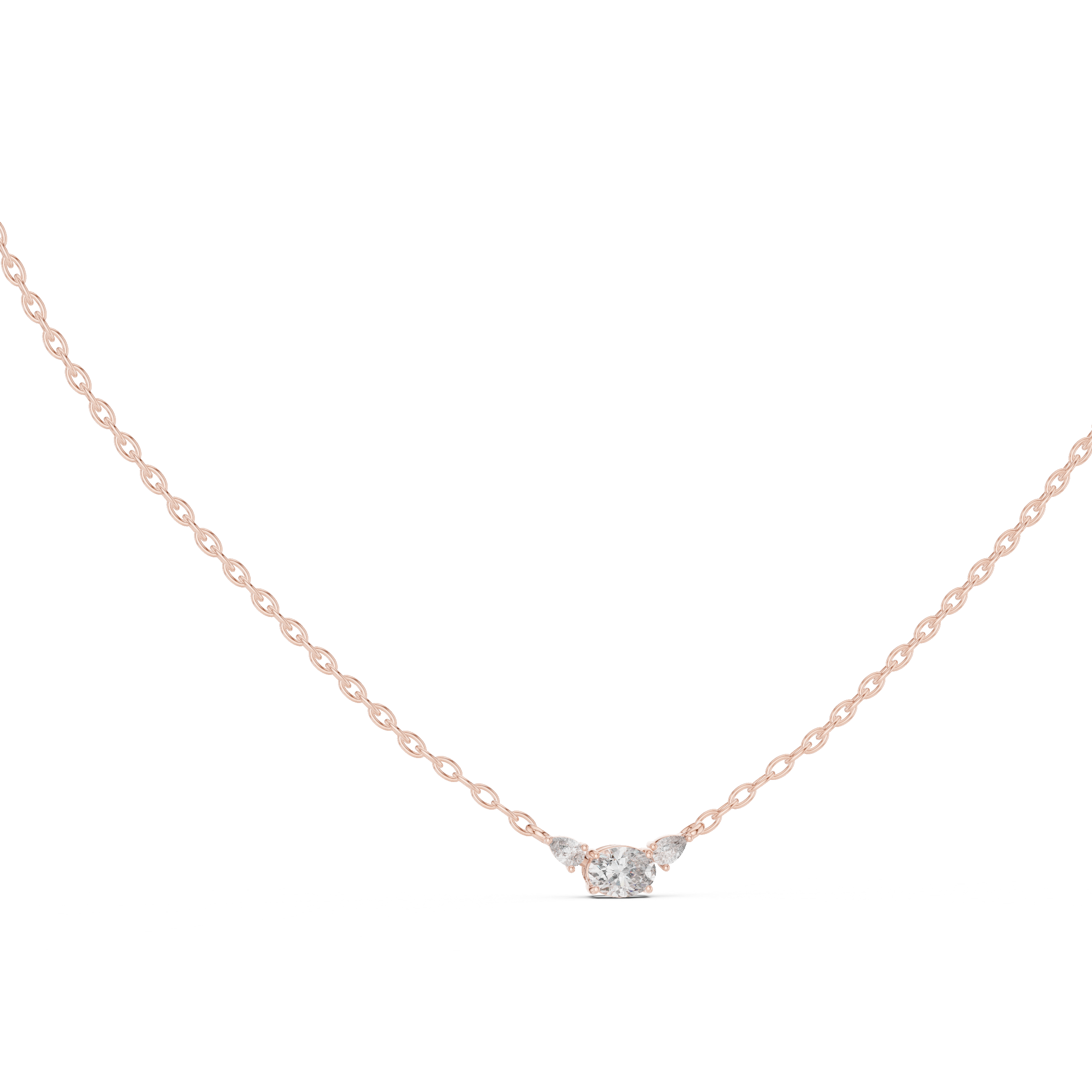 Three Stone Diamond Pendant Necklace in Rose Gold