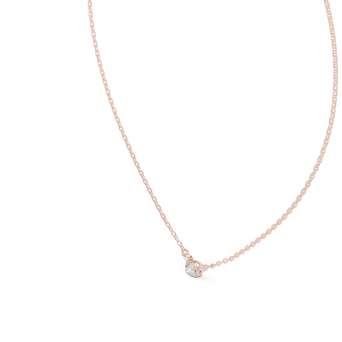 Three Stone Diamond Pendant Necklace in Rose Gold