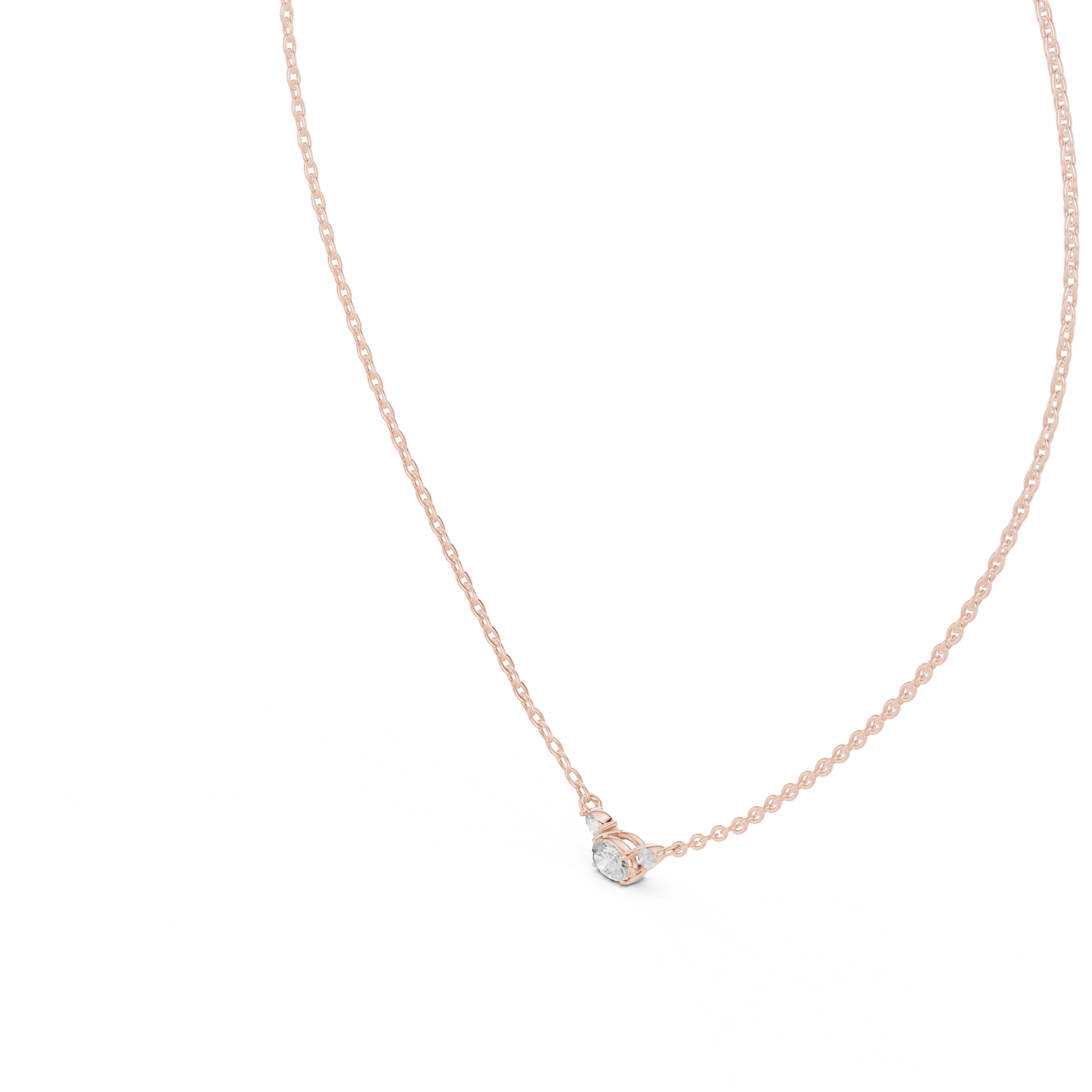 Three Stone Diamond Pendant Necklace in Rose Gold