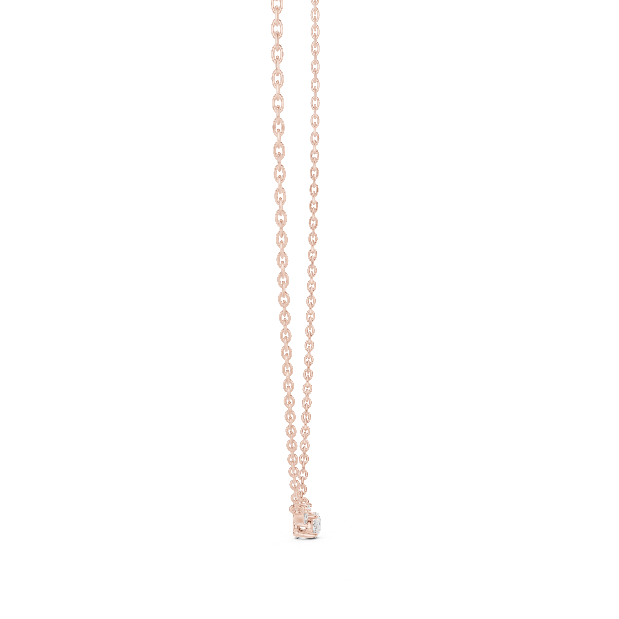 Three Stone Diamond Pendant Necklace in Rose Gold