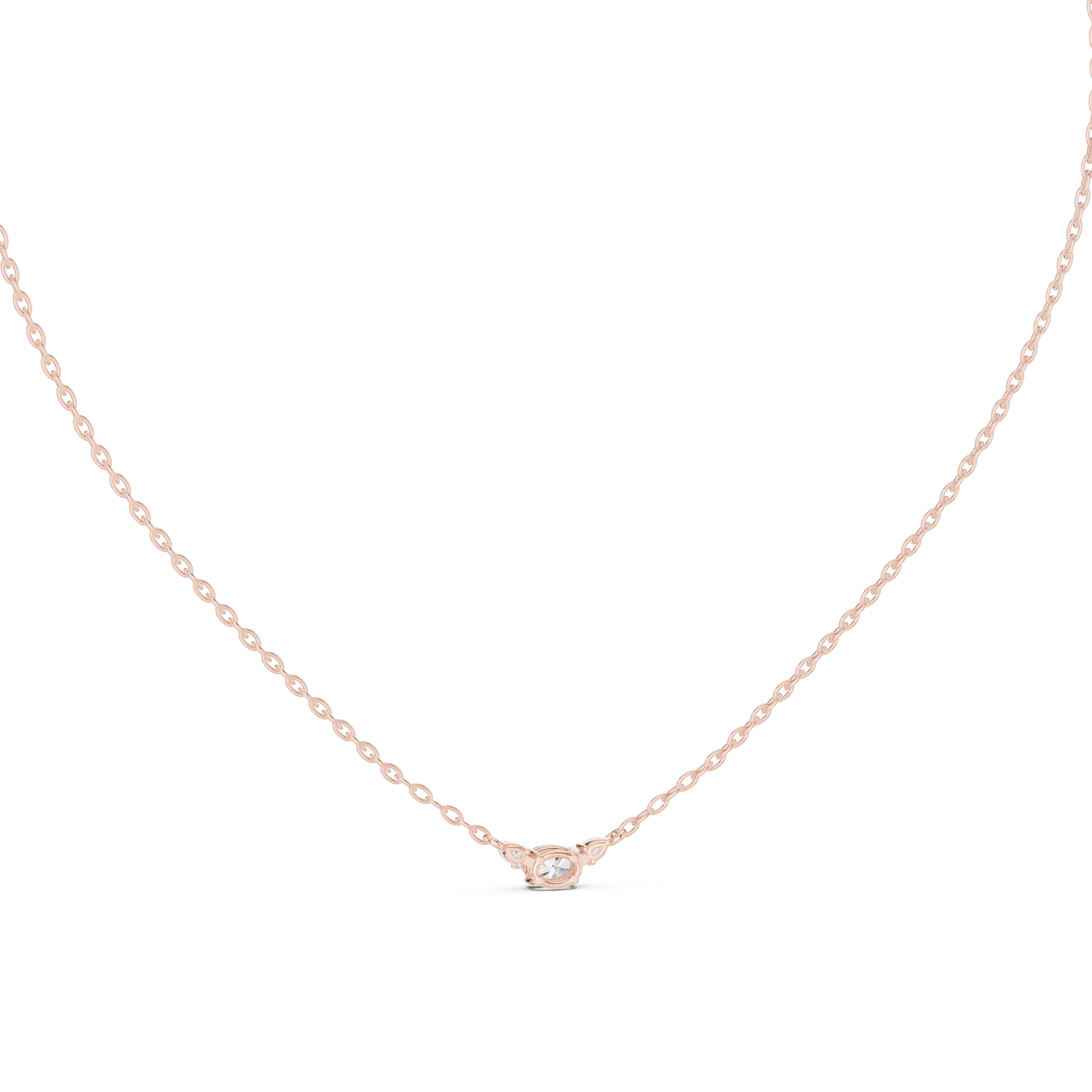 Three Stone Diamond Pendant Necklace in Rose Gold