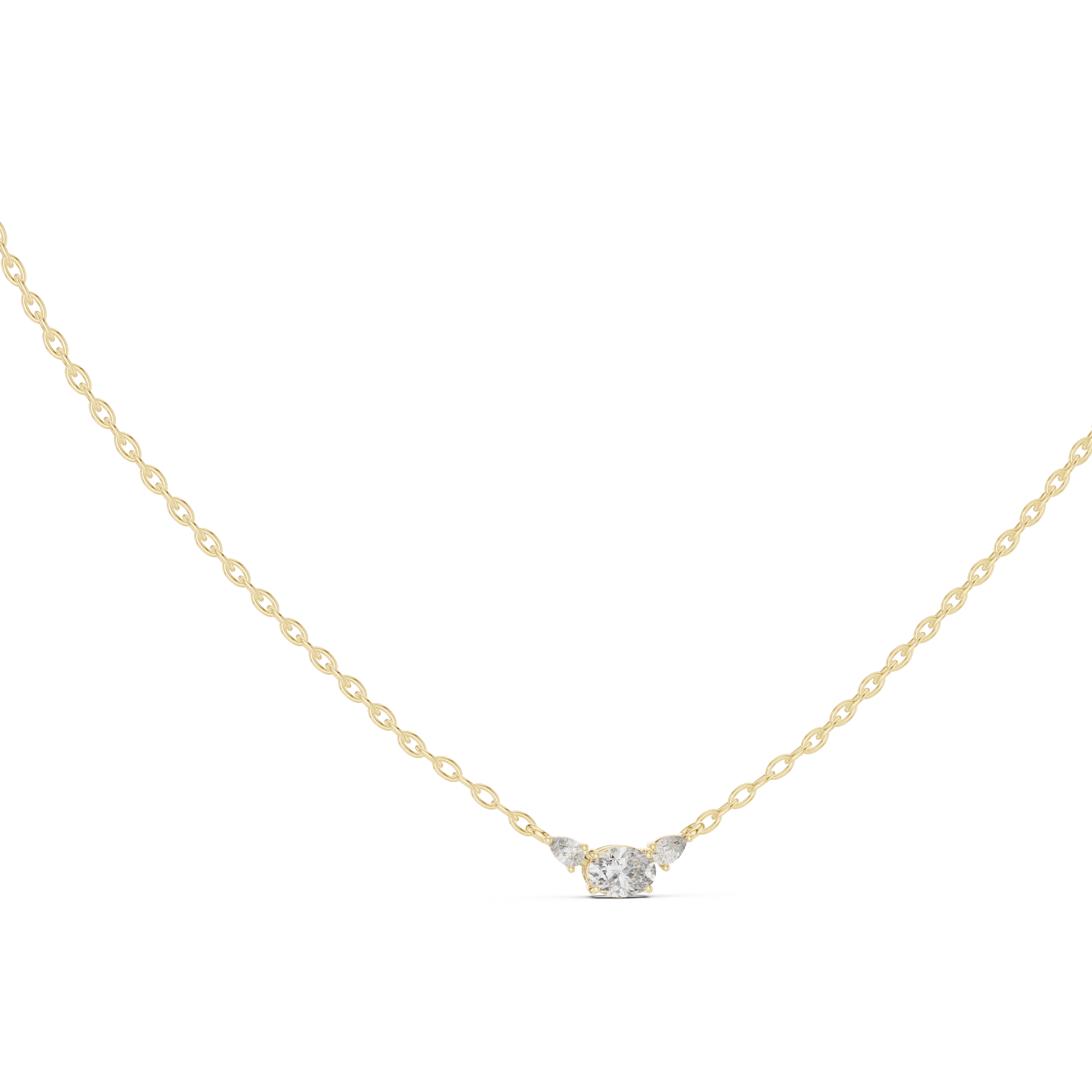 Three Stone Diamond Pendant Necklace in Rose Gold