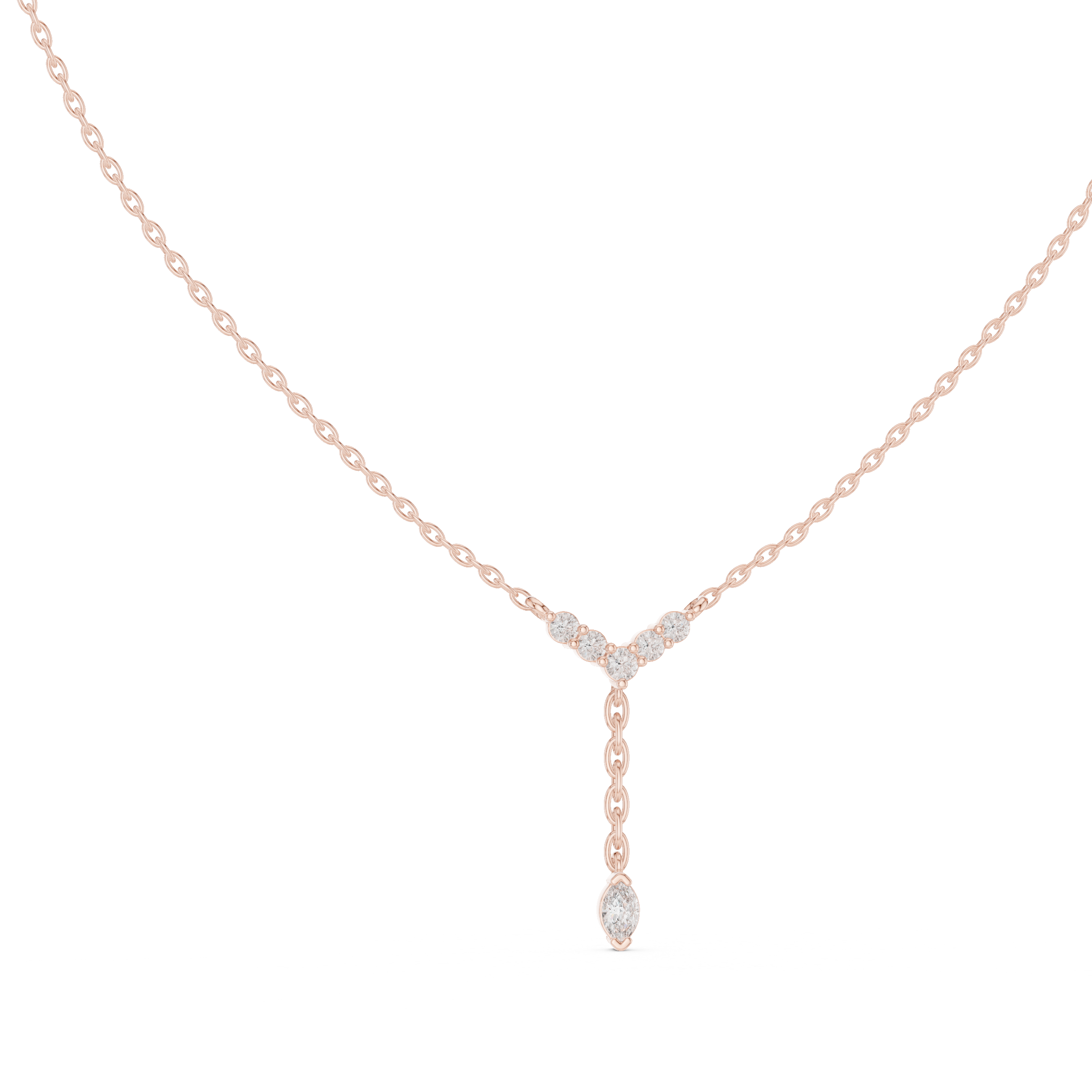 V Shape Diamond Drop Pendant Necklace in Rose Gold