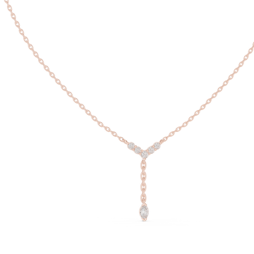 V Shape Diamond Drop Pendant Necklace in Rose Gold