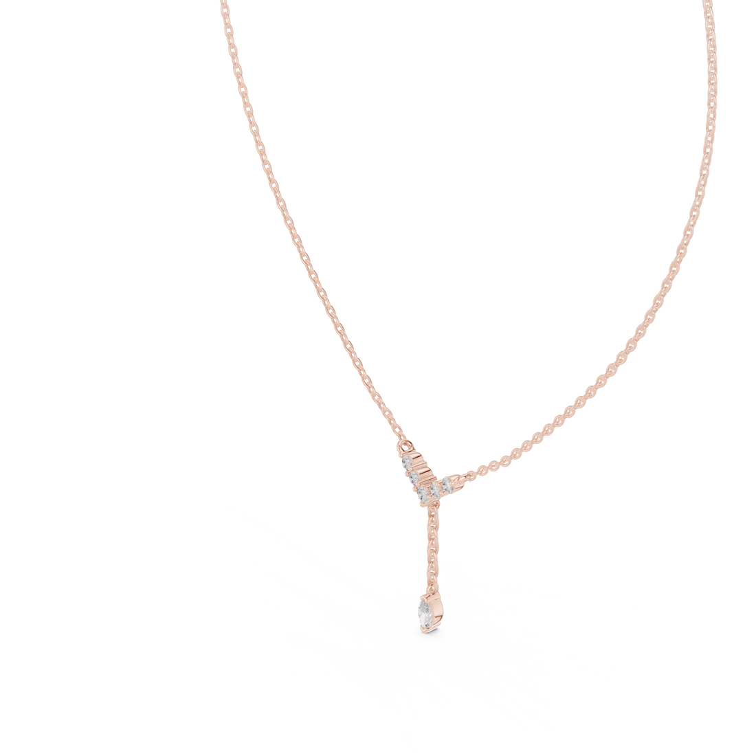 V Shape Diamond Drop Pendant Necklace in Rose Gold