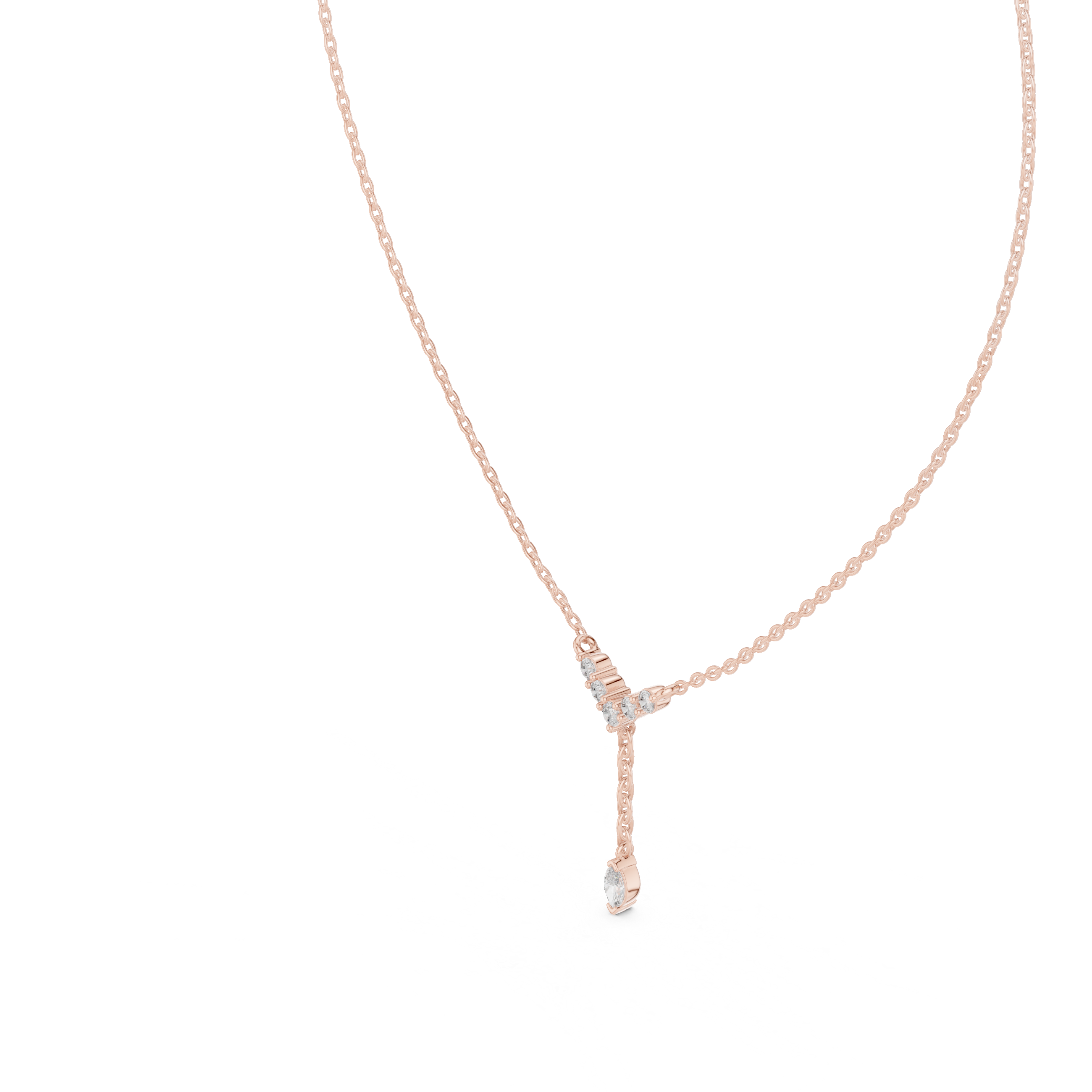 V Shape Diamond Drop Pendant Necklace in Rose Gold