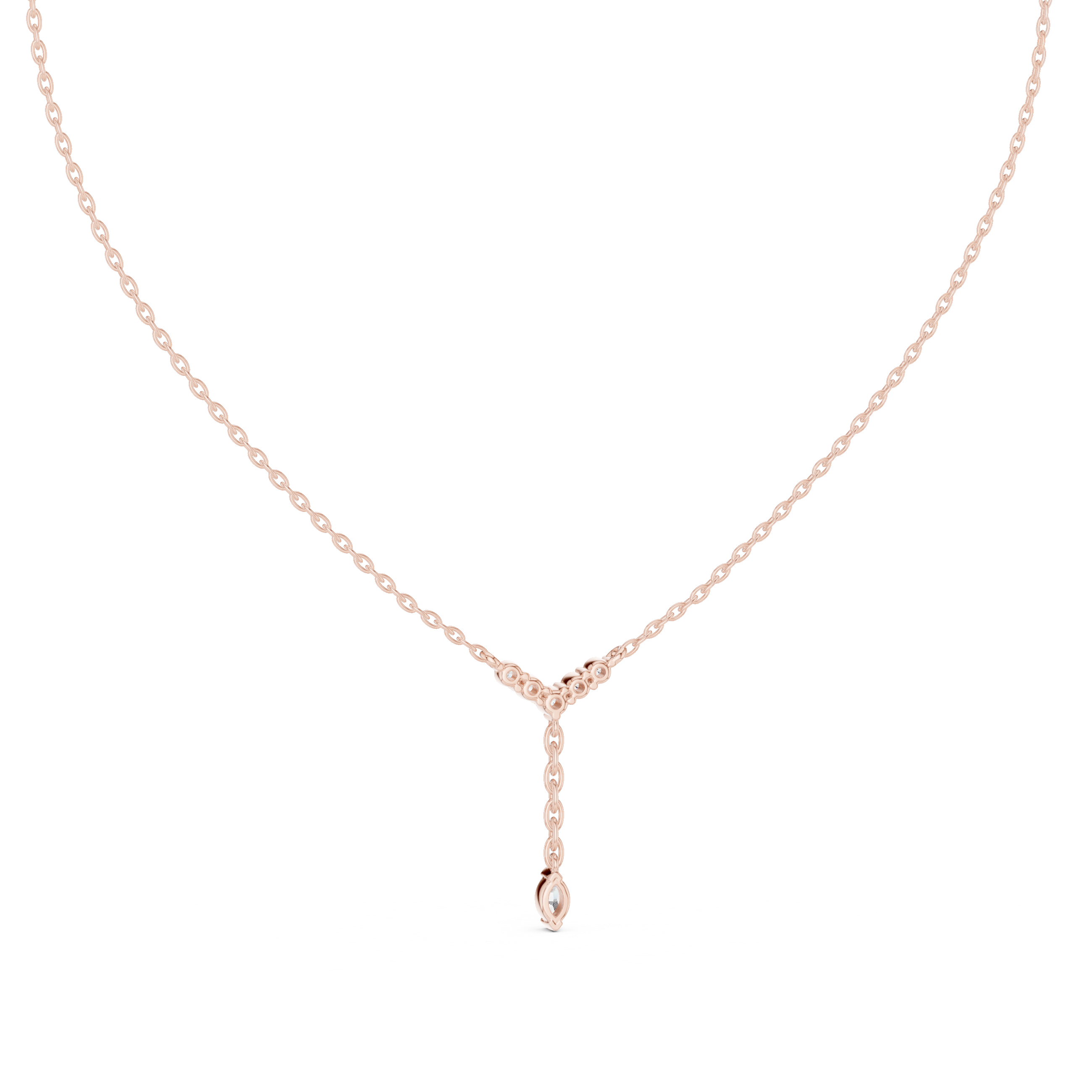 V Shape Diamond Drop Pendant Necklace in Rose Gold