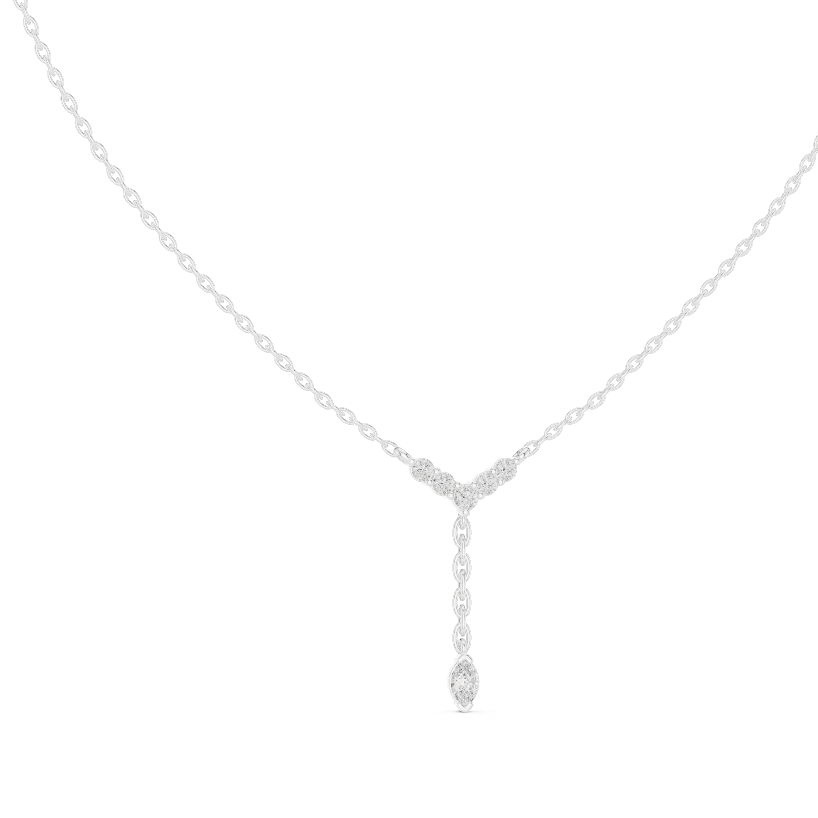 V Shape Diamond Drop Pendant Necklace in Rose Gold
