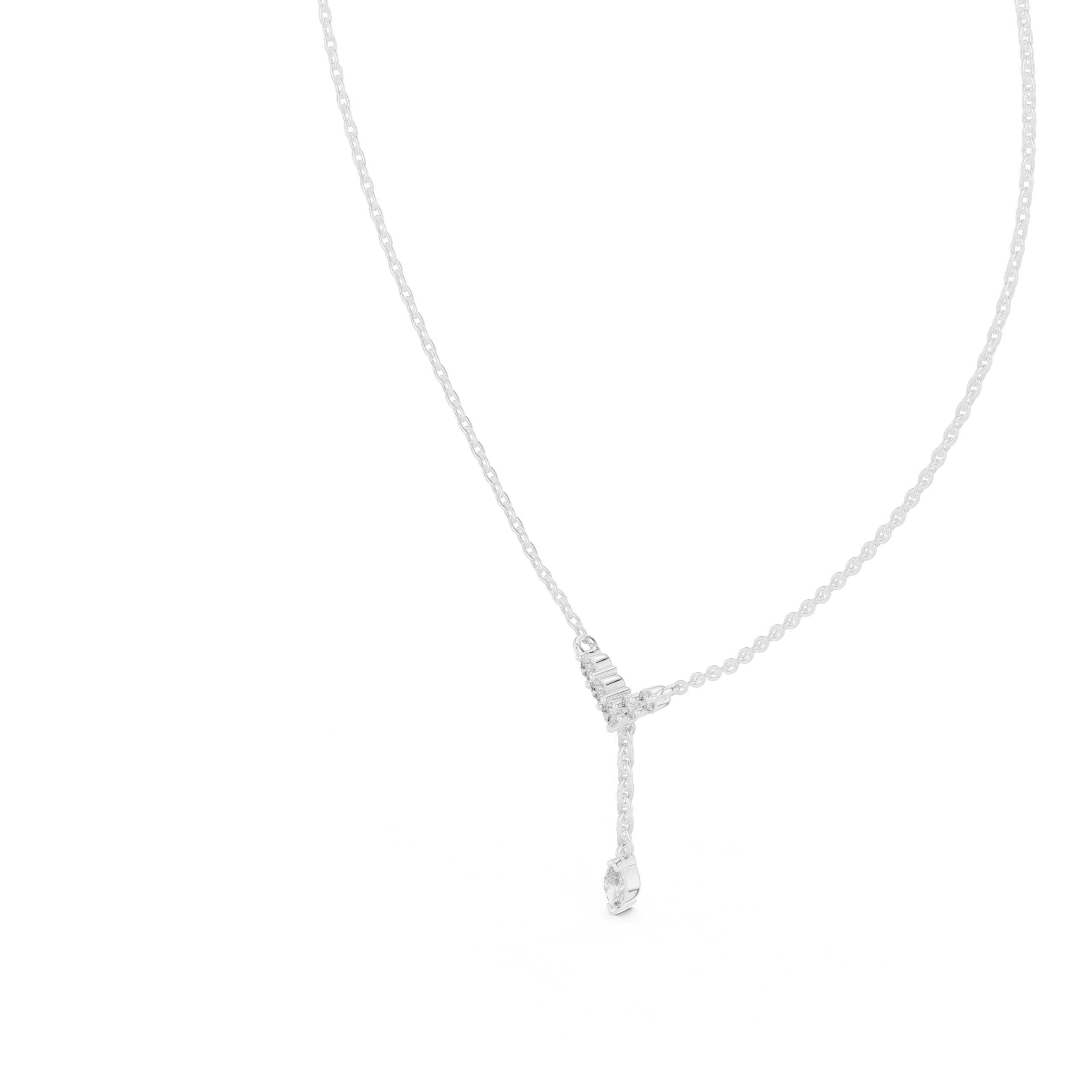 V Shape Diamond Drop Pendant Necklace in Rose Gold
