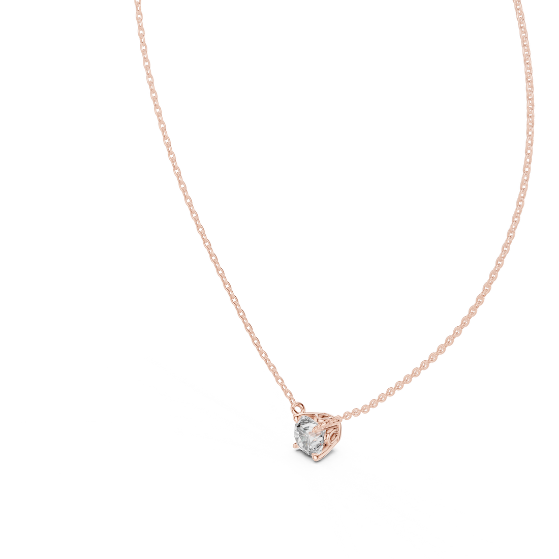 Classic Round Solitaire Diamond Pendant Necklace in Rose Gold