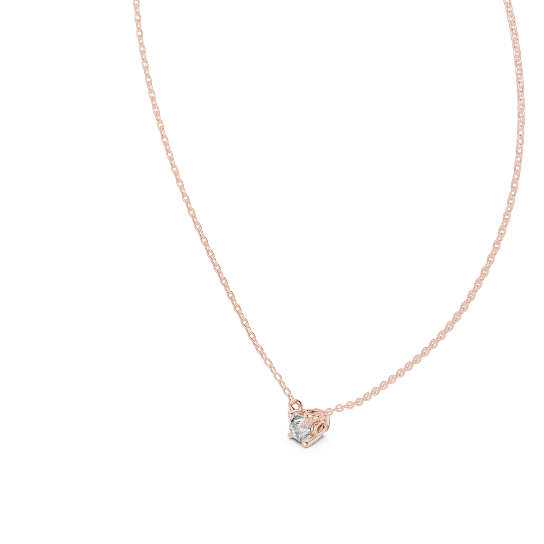 Minimal Round Solitaire Diamond Pendant Necklace in Rose Gold
