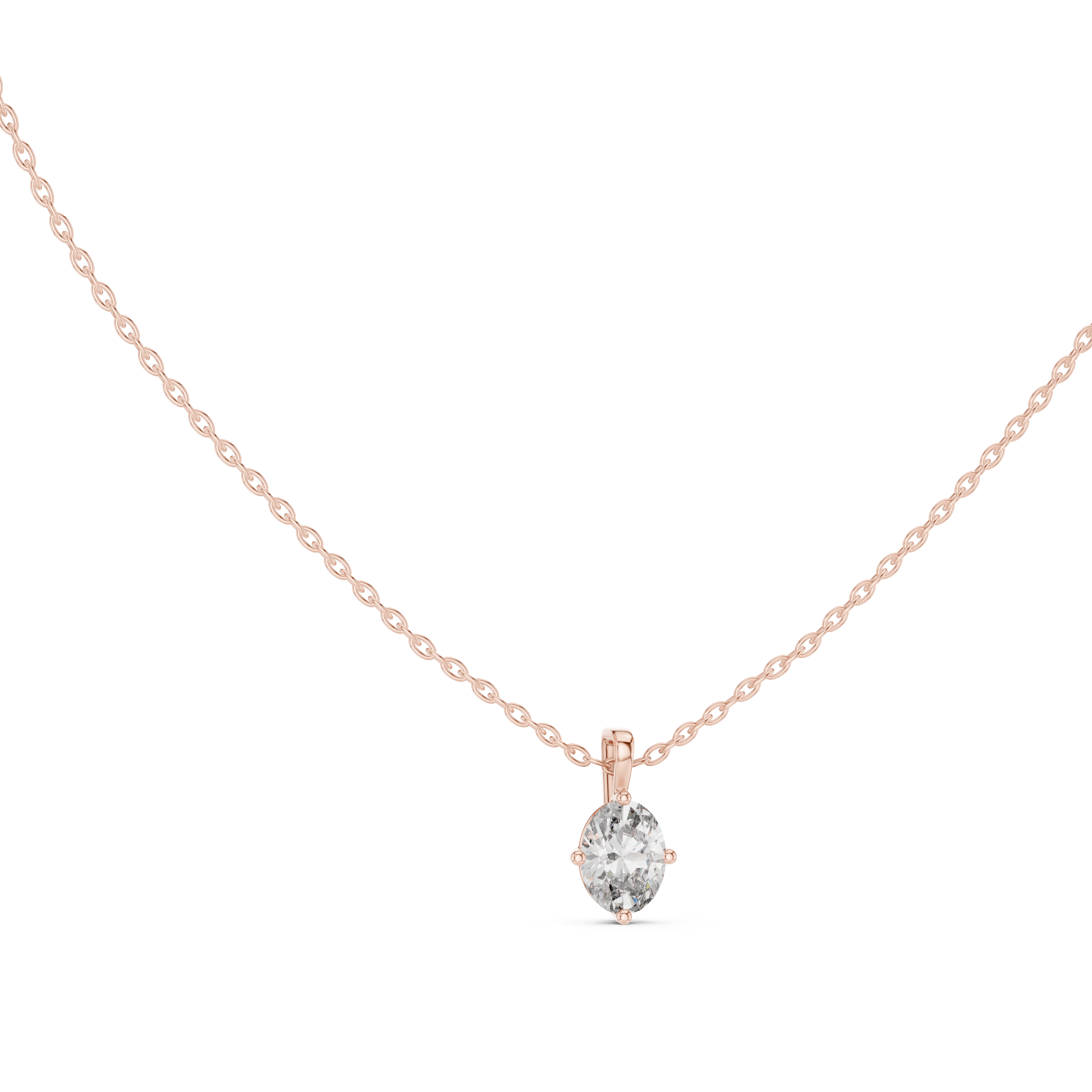 Oval Cut Solitaire Diamond Pendant Necklace in Rose Gold