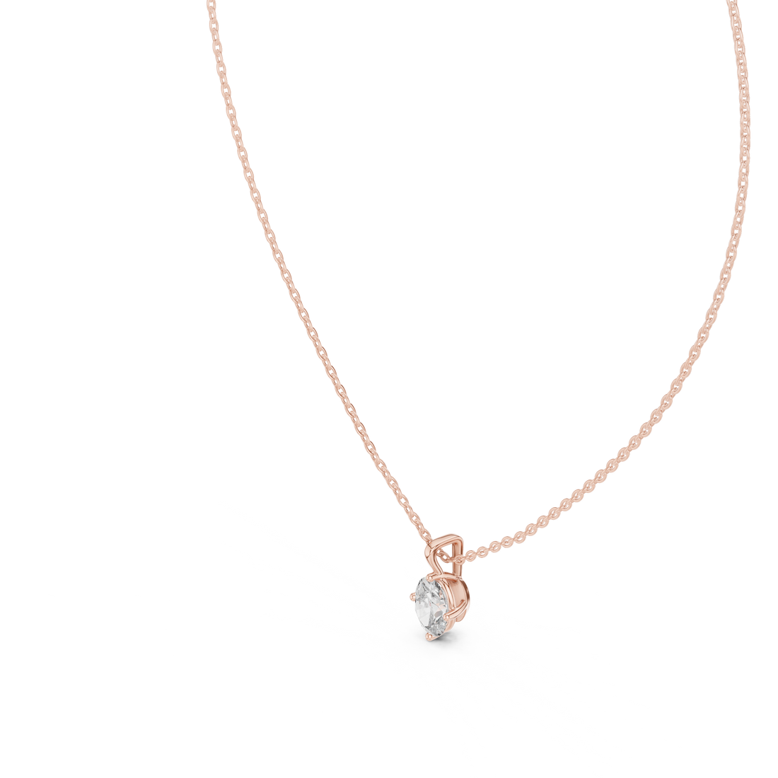 Oval Cut Solitaire Diamond Pendant Necklace in Rose Gold