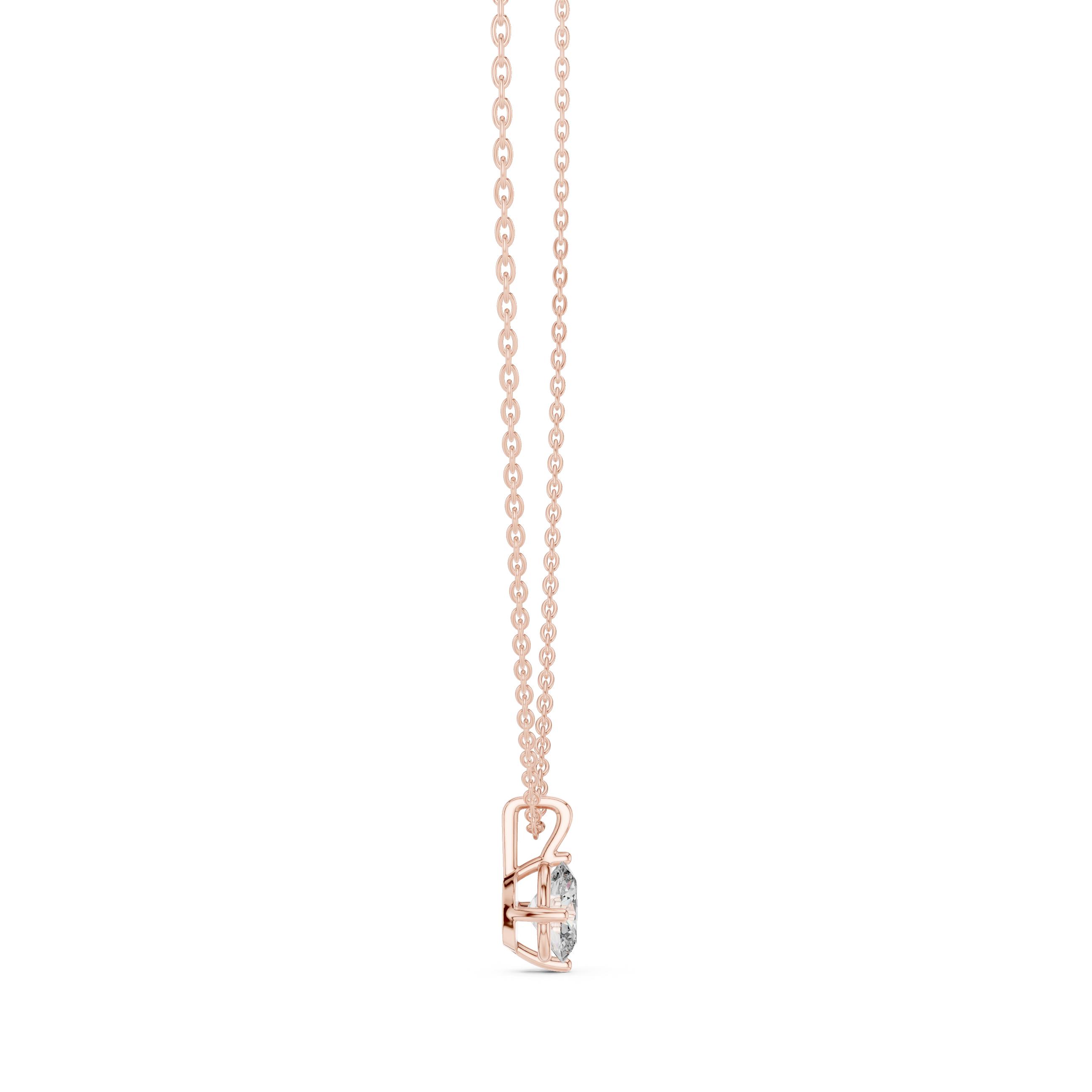 Oval Cut Solitaire Diamond Pendant Necklace in Rose Gold