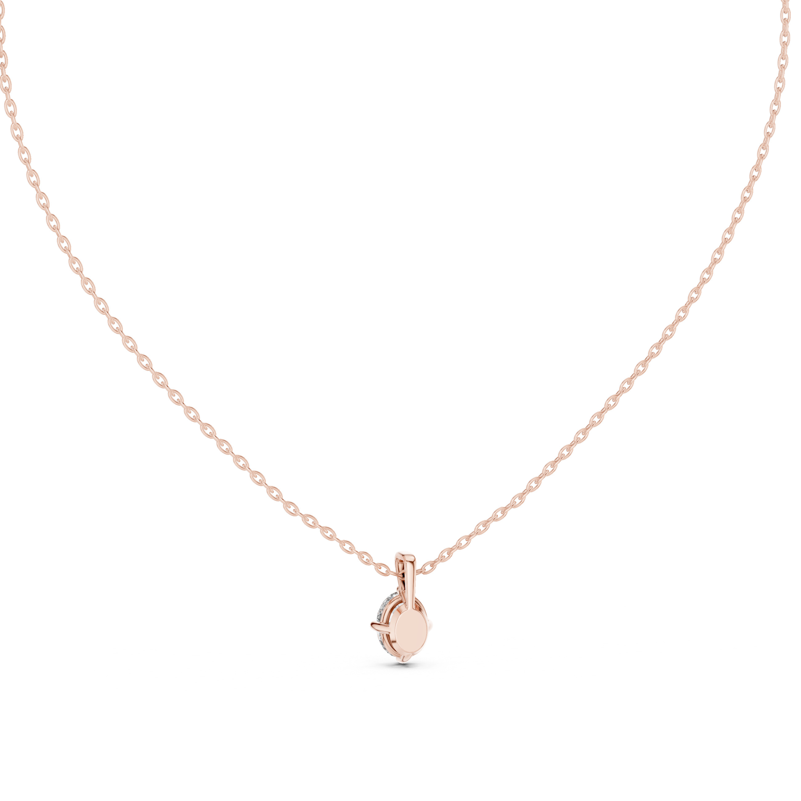 Oval Cut Solitaire Diamond Pendant Necklace in Rose Gold