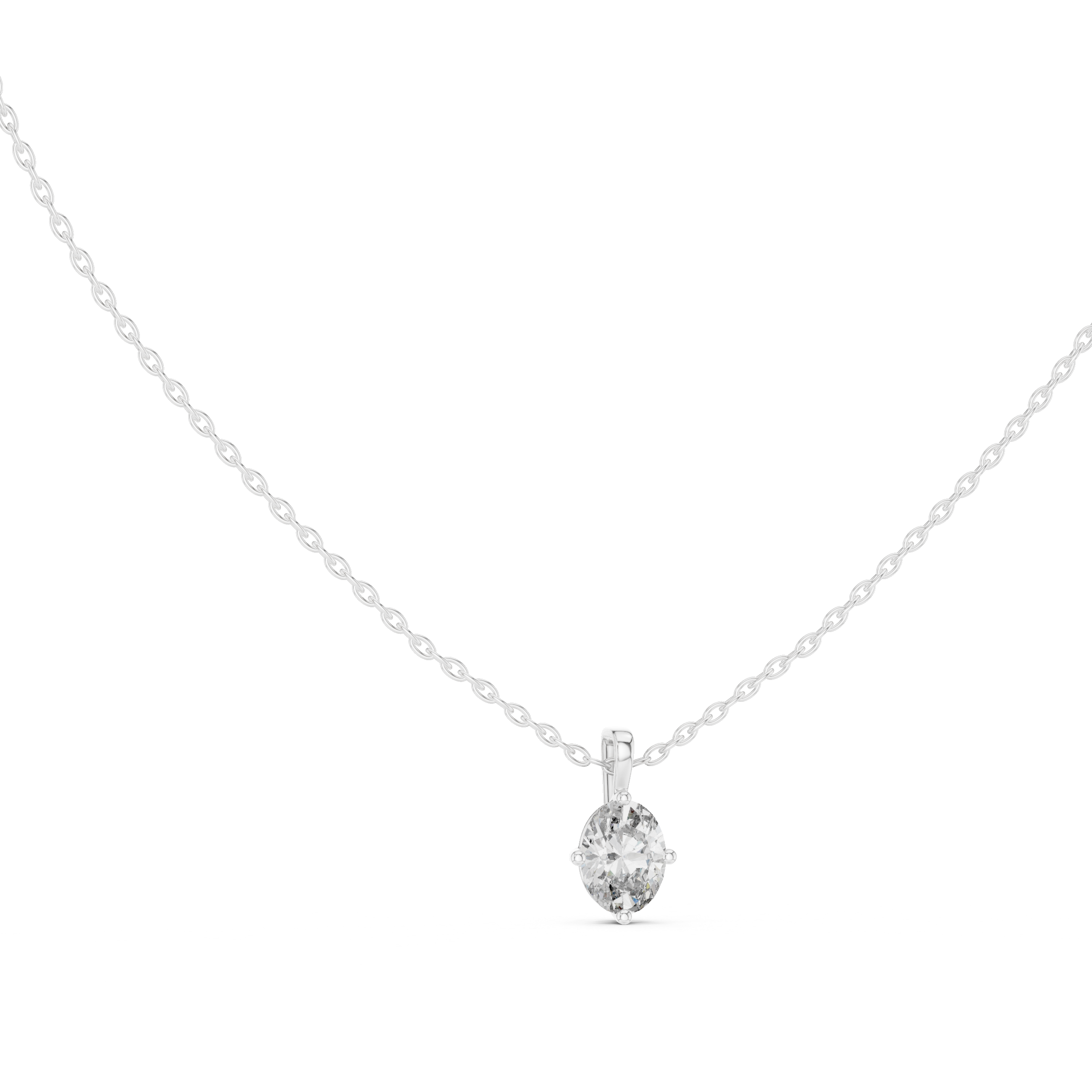 Oval Cut Solitaire Diamond Pendant Necklace in Rose Gold