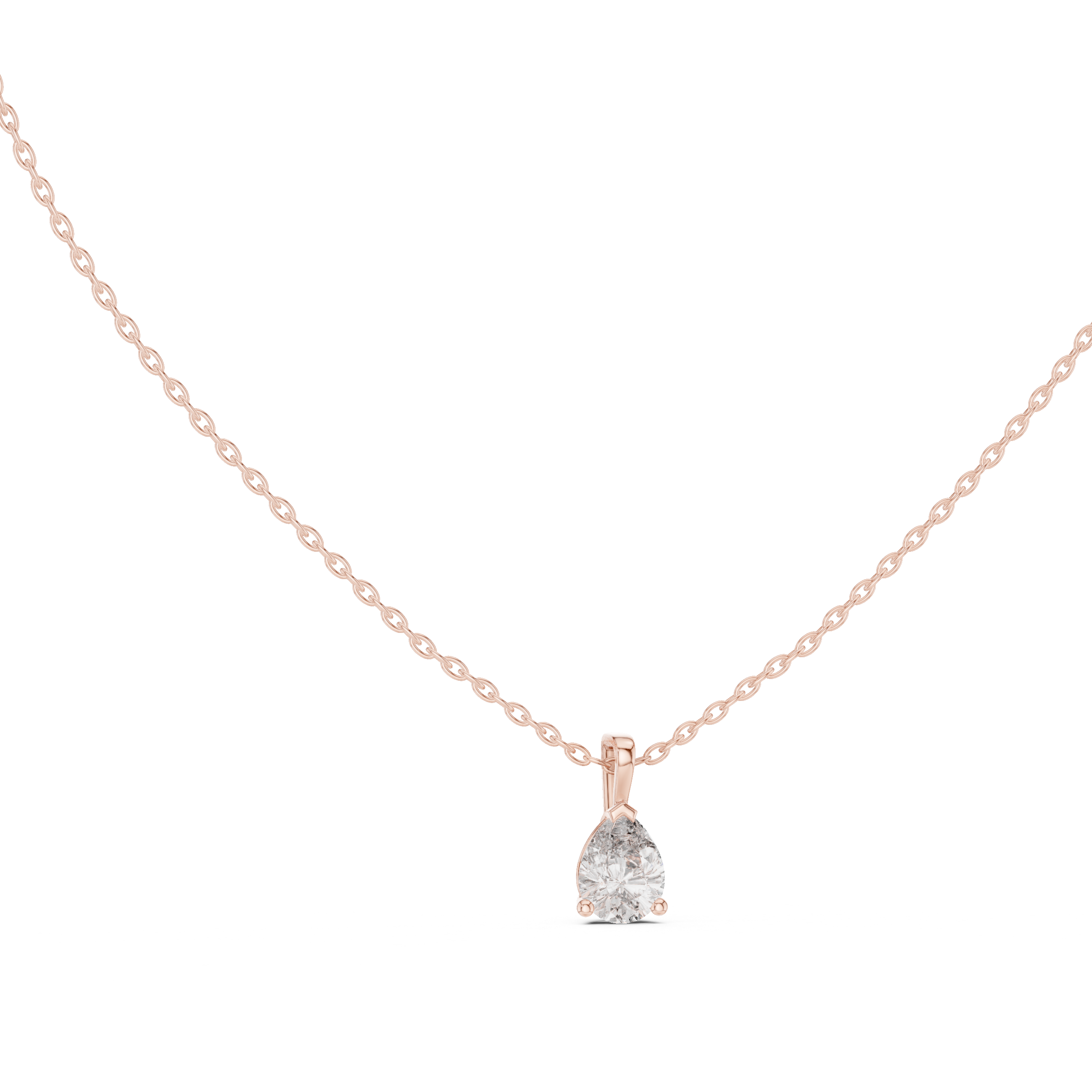Teardrop Solitaire Diamond Pendant Necklace in Rose Gold