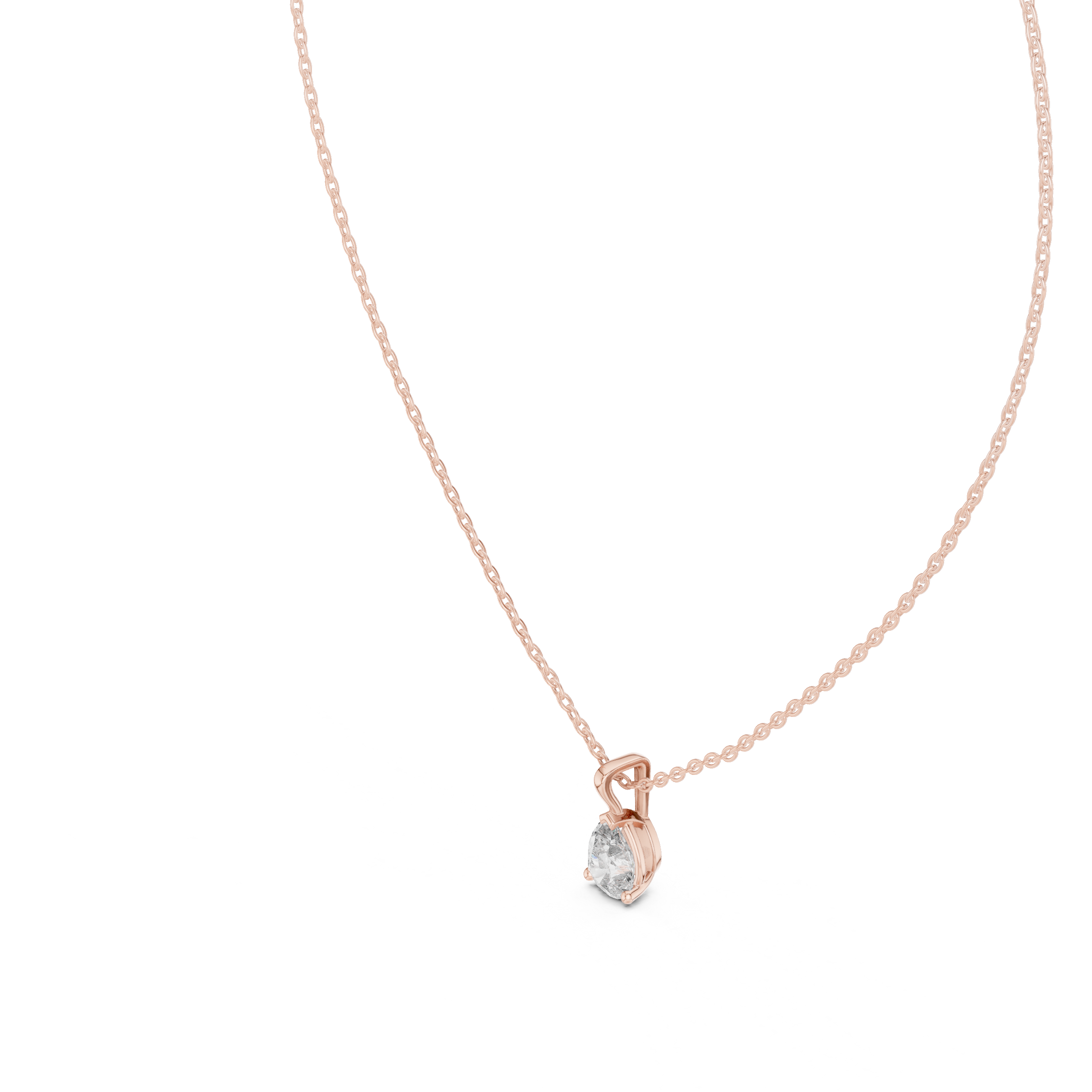 Teardrop Solitaire Diamond Pendant Necklace in Rose Gold