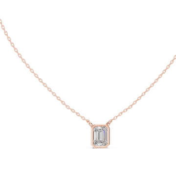 Emerald Cut Bezel Diamond Pendant Necklace in Rose Gold