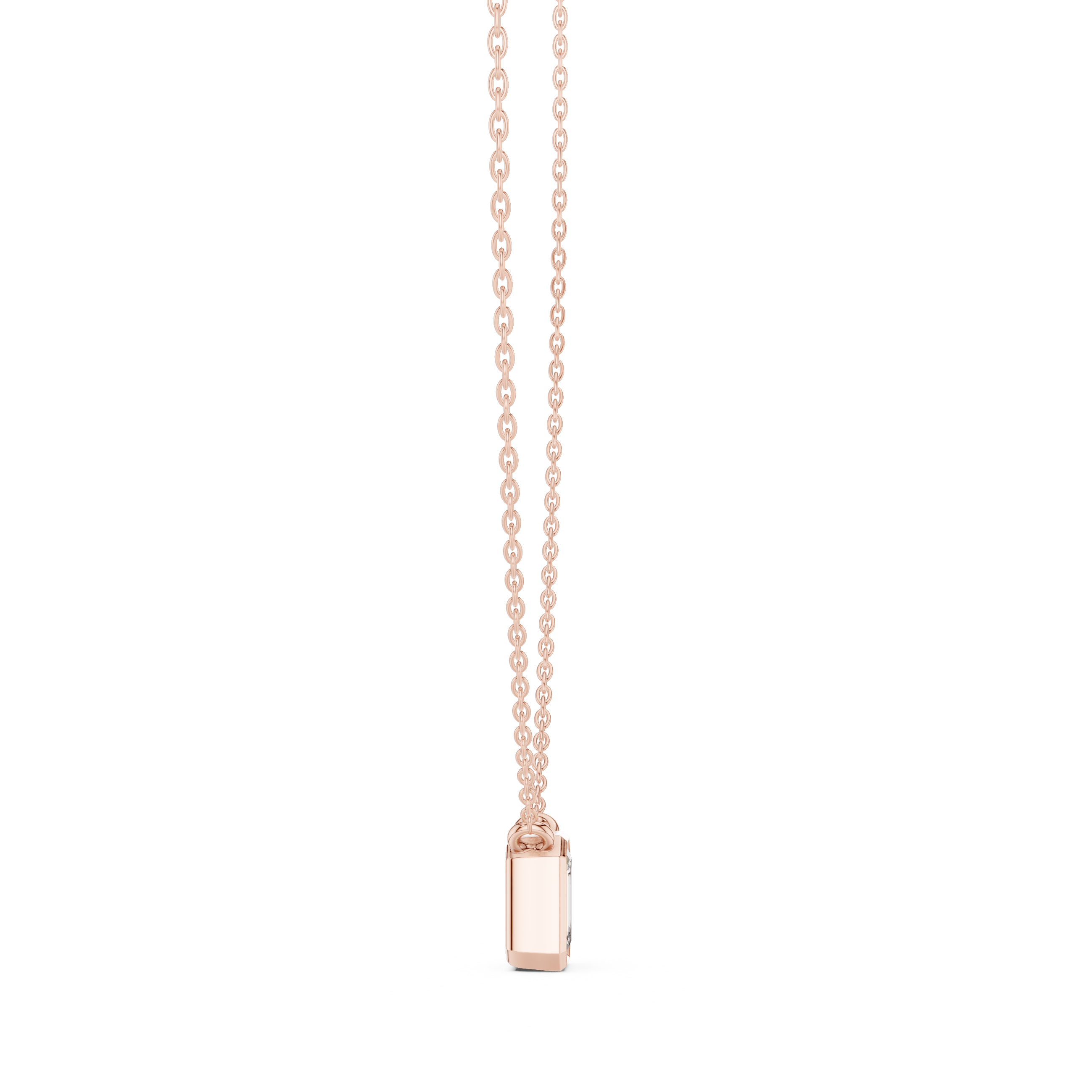 Emerald Cut Bezel Diamond Pendant Necklace in Rose Gold