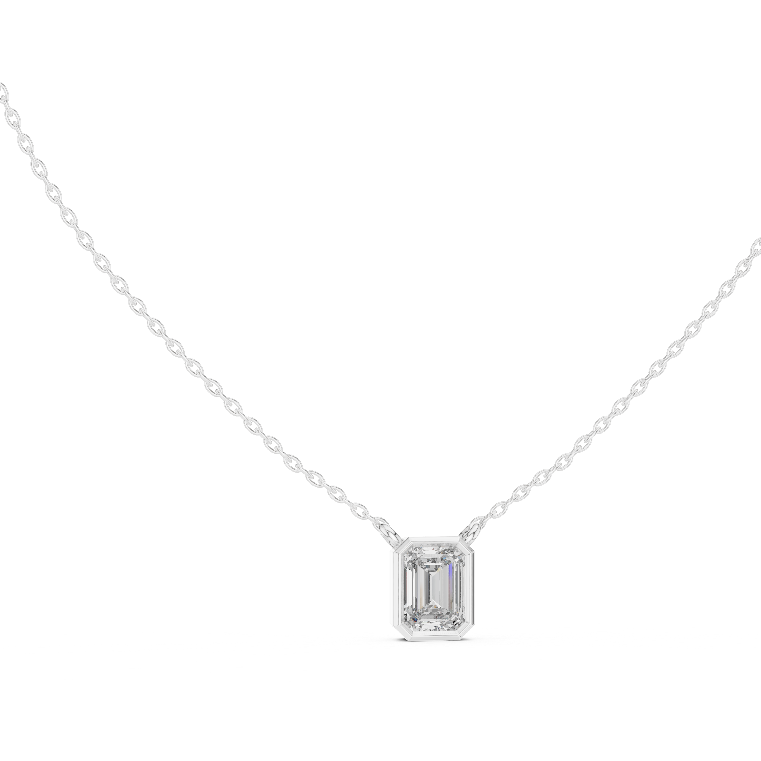Emerald Cut Bezel Diamond Pendant Necklace in Rose Gold