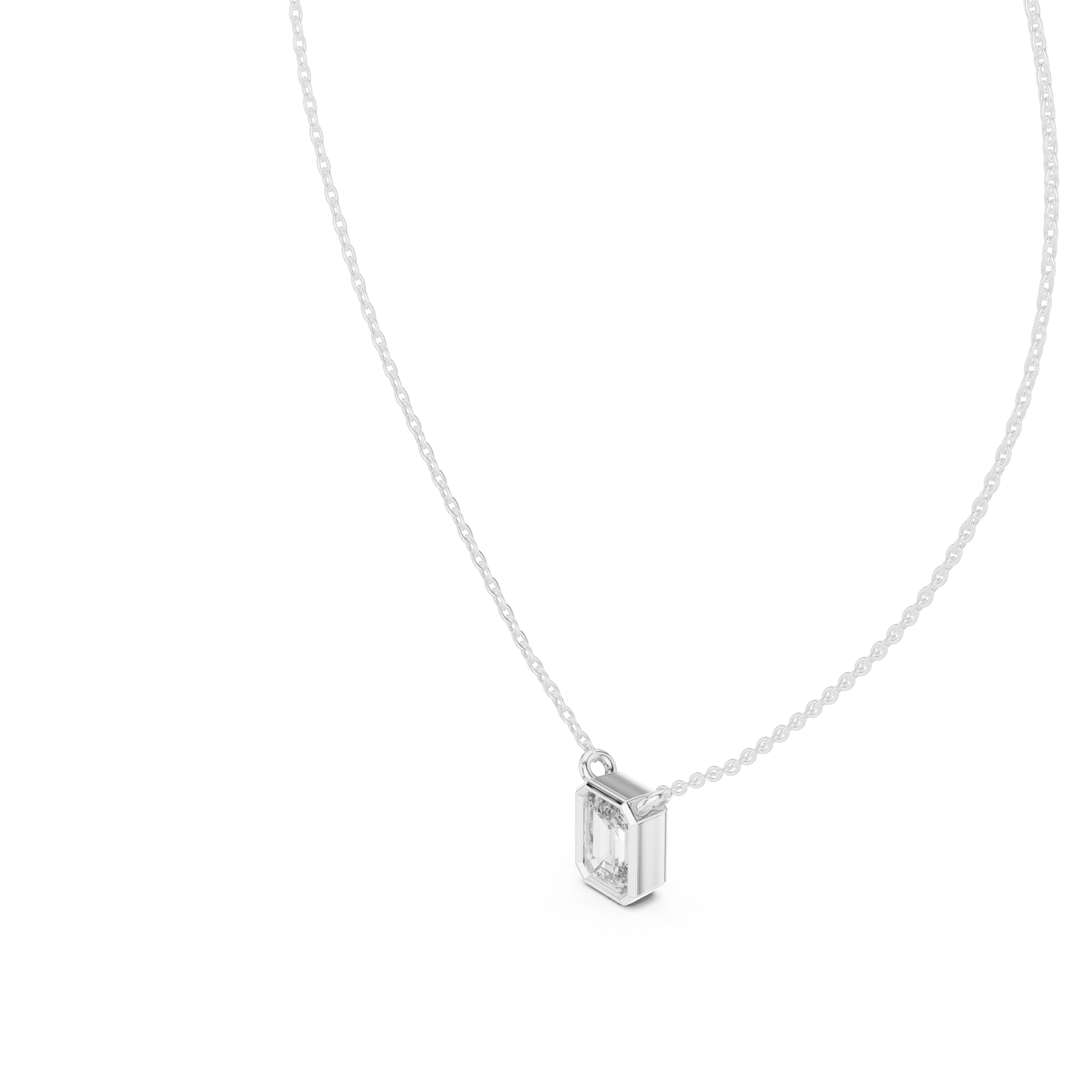 Emerald Cut Bezel Diamond Pendant Necklace in Rose Gold