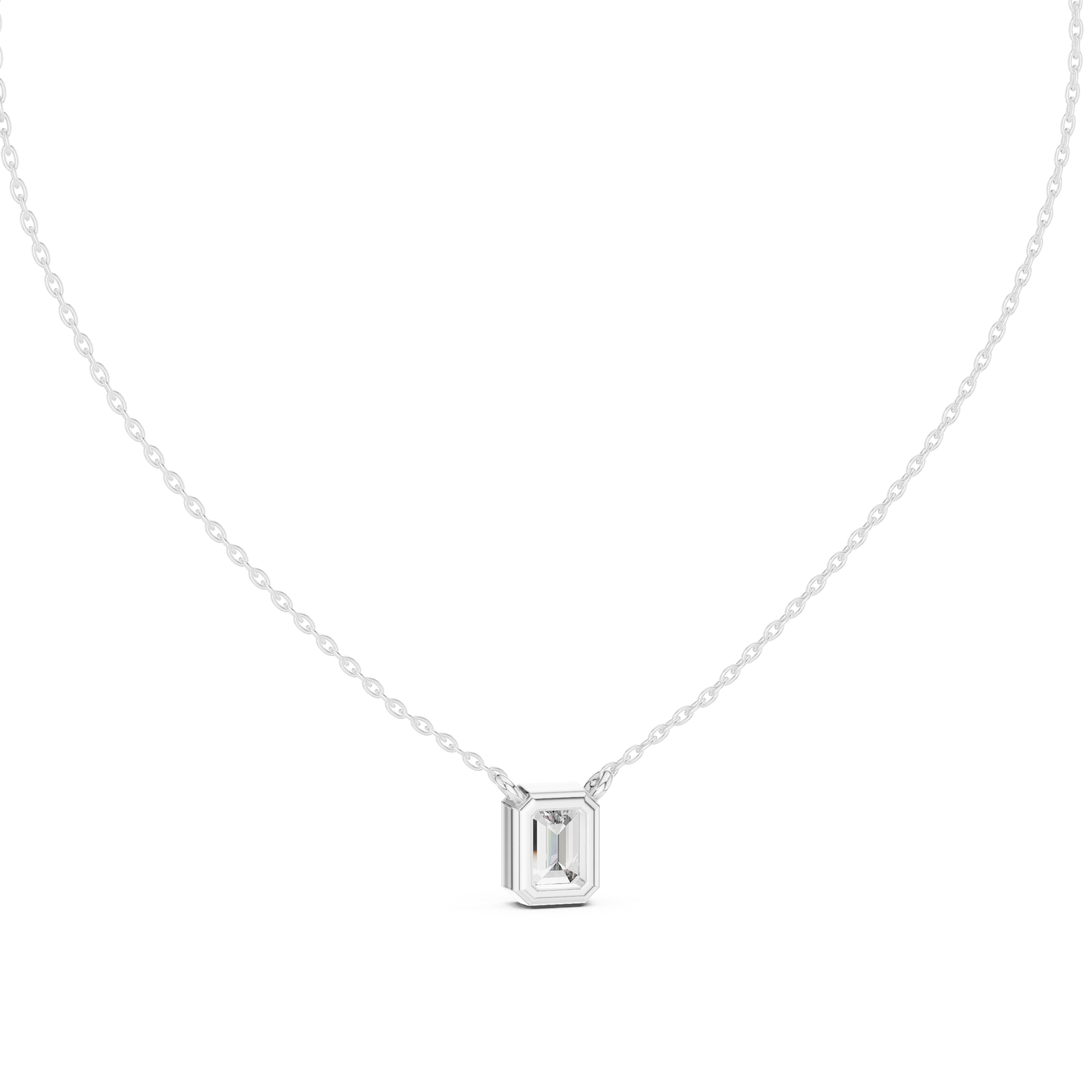 Emerald Cut Bezel Diamond Pendant Necklace in Rose Gold