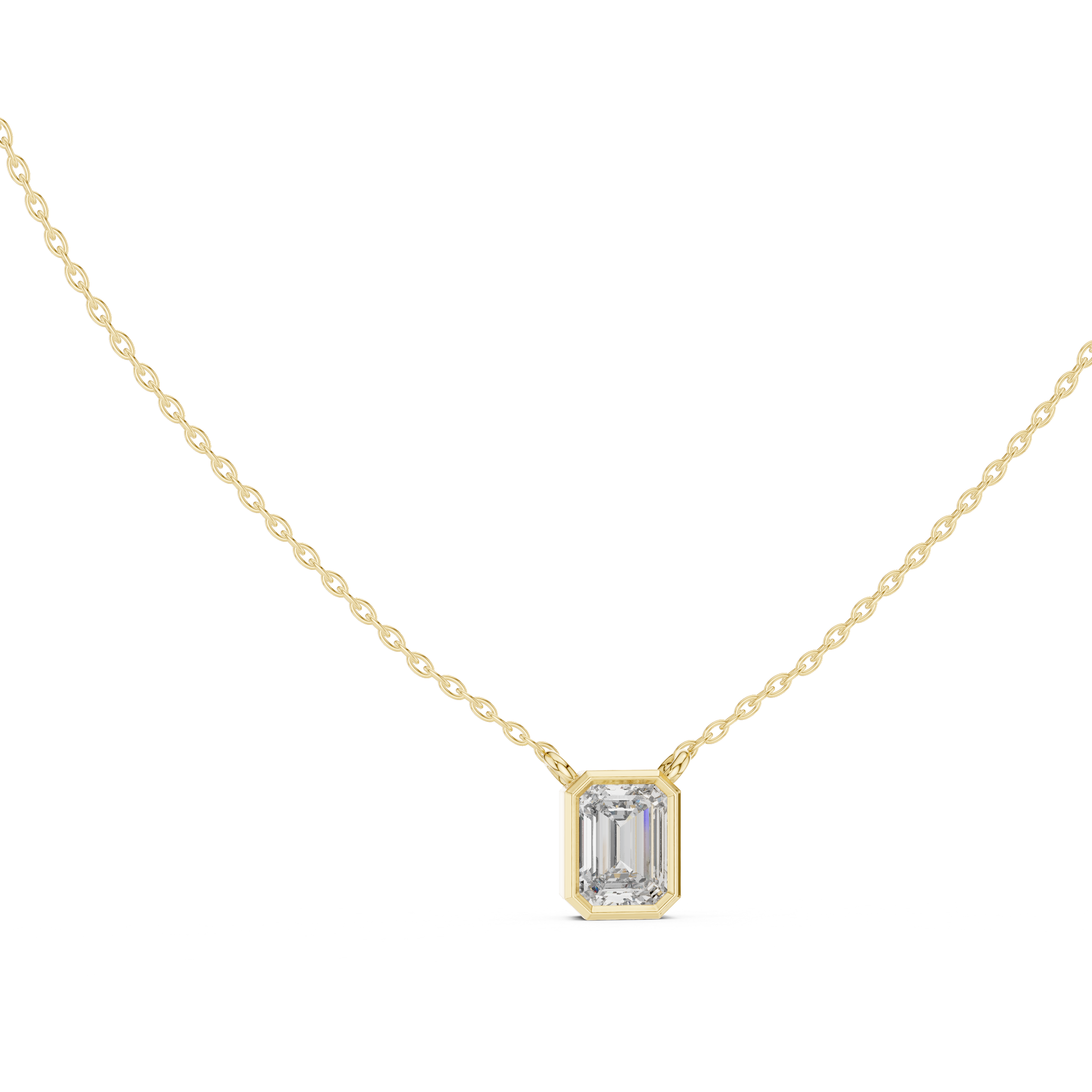 Emerald Cut Bezel Diamond Pendant Necklace in Rose Gold