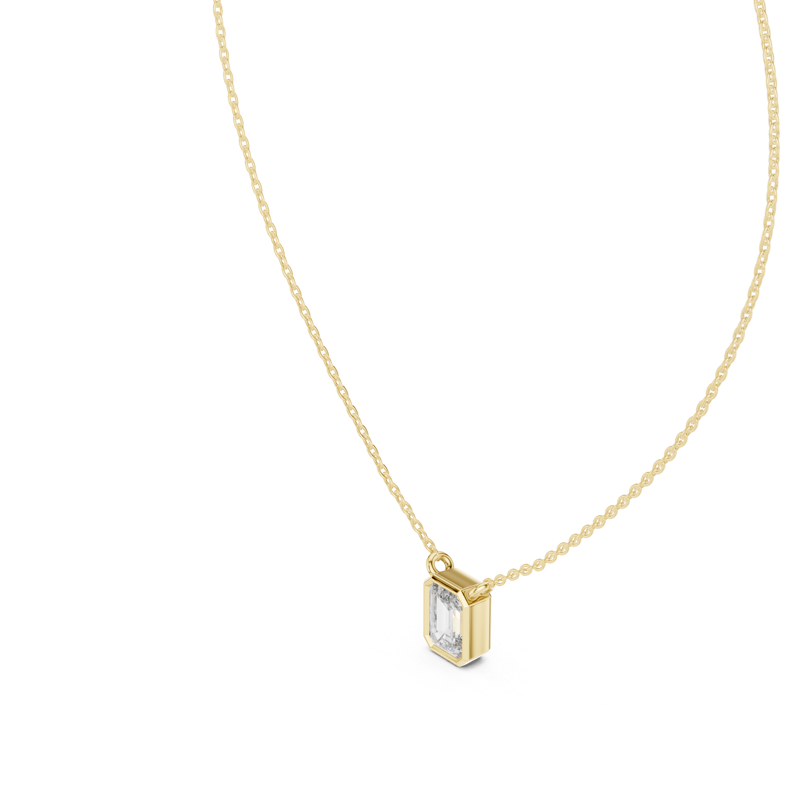 Emerald Cut Bezel Diamond Pendant Necklace in Rose Gold