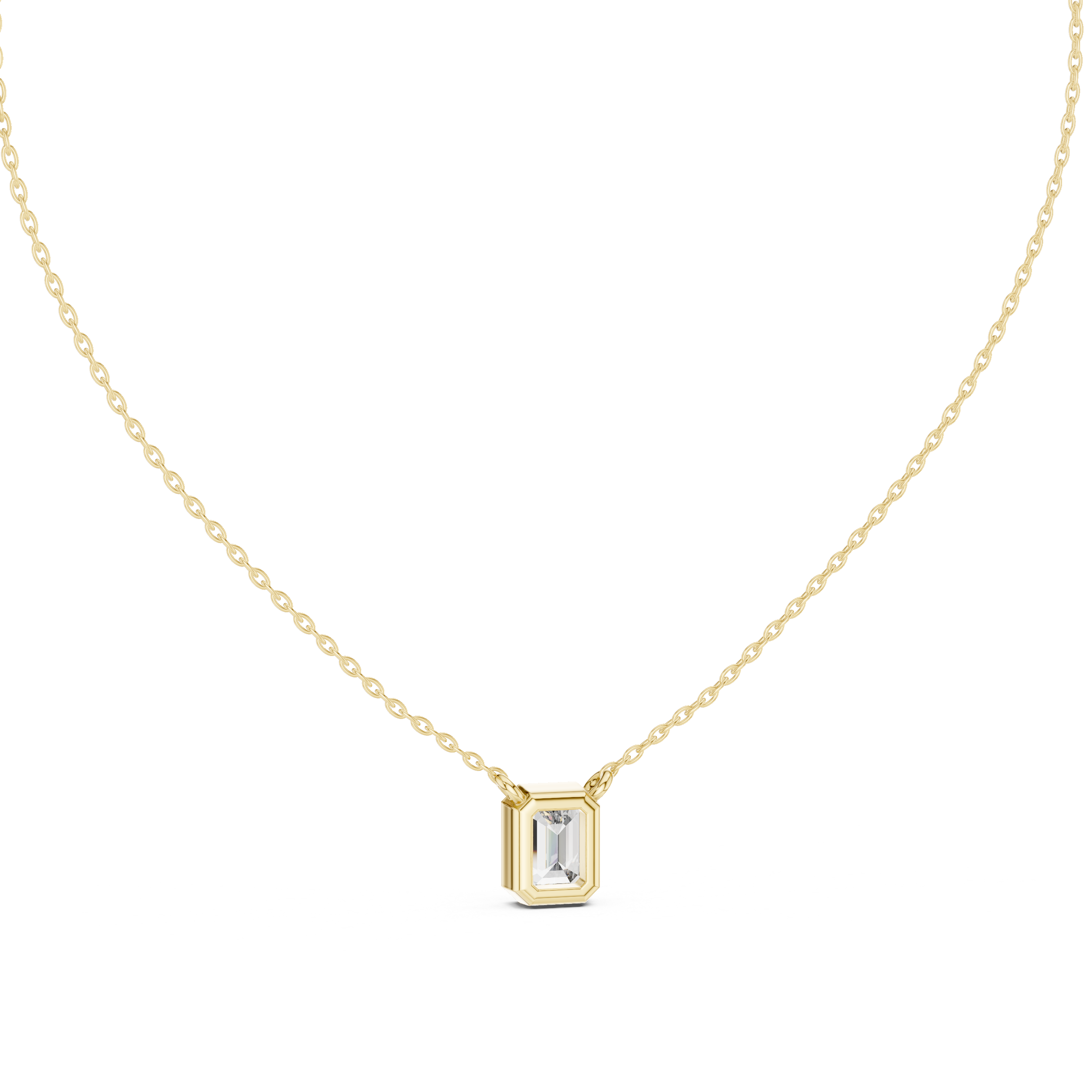 Emerald Cut Bezel Diamond Pendant Necklace in Rose Gold