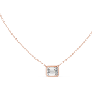 Octagon Emerald Cut Diamond Pendant Necklace in Rose Gold