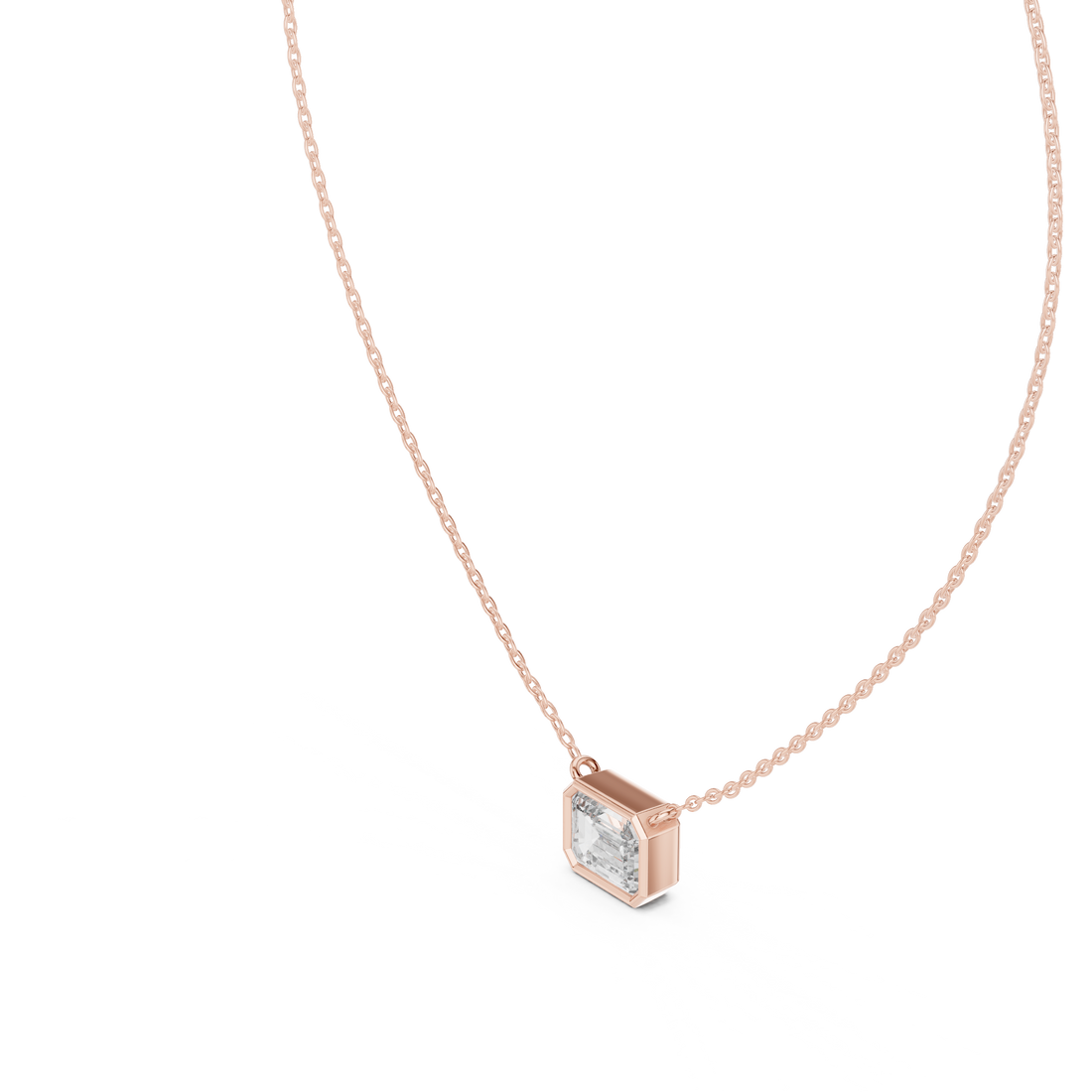 Octagon Emerald Cut Diamond Pendant Necklace in Rose Gold (Copy)