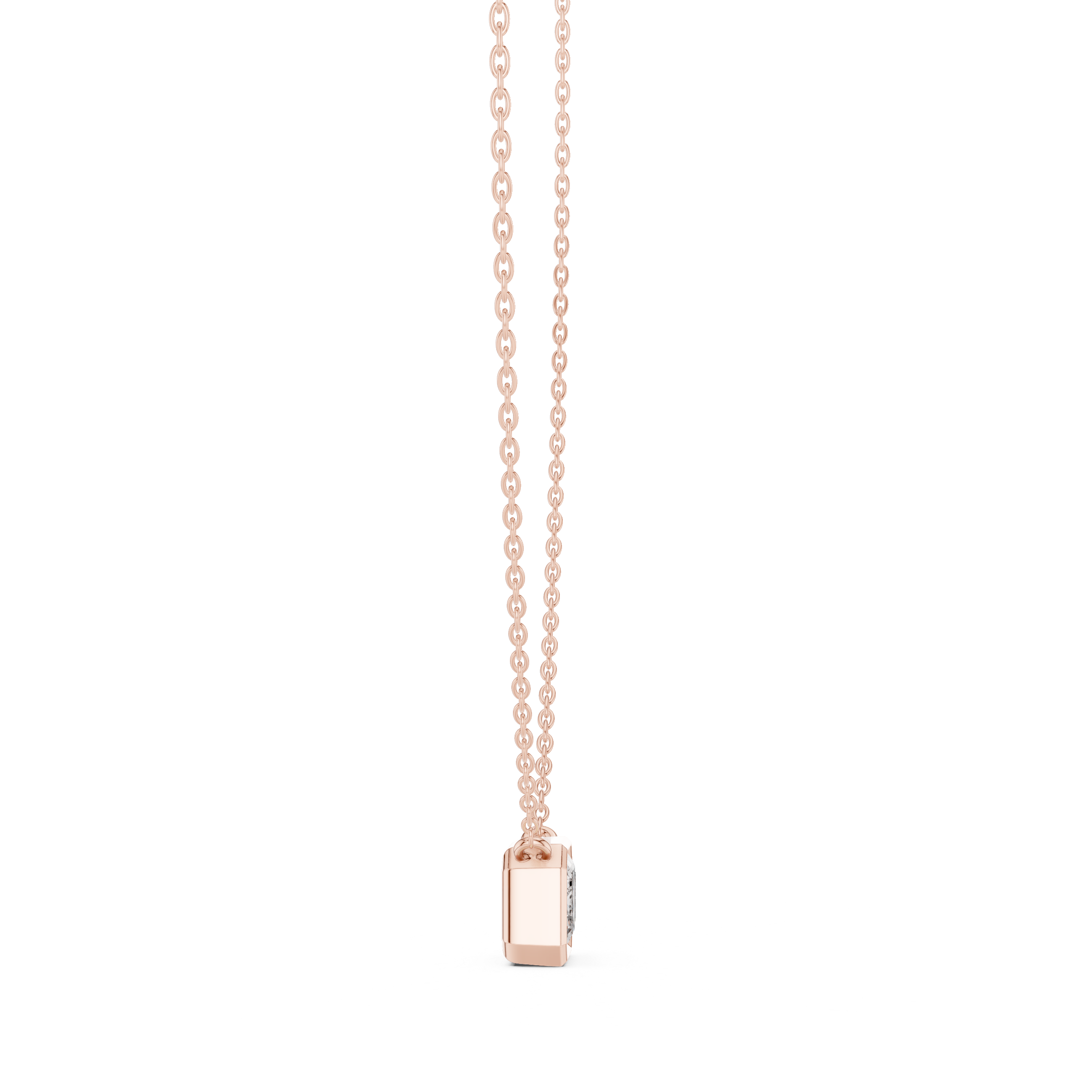 Octagon Emerald Cut Diamond Pendant Necklace in Rose Gold
