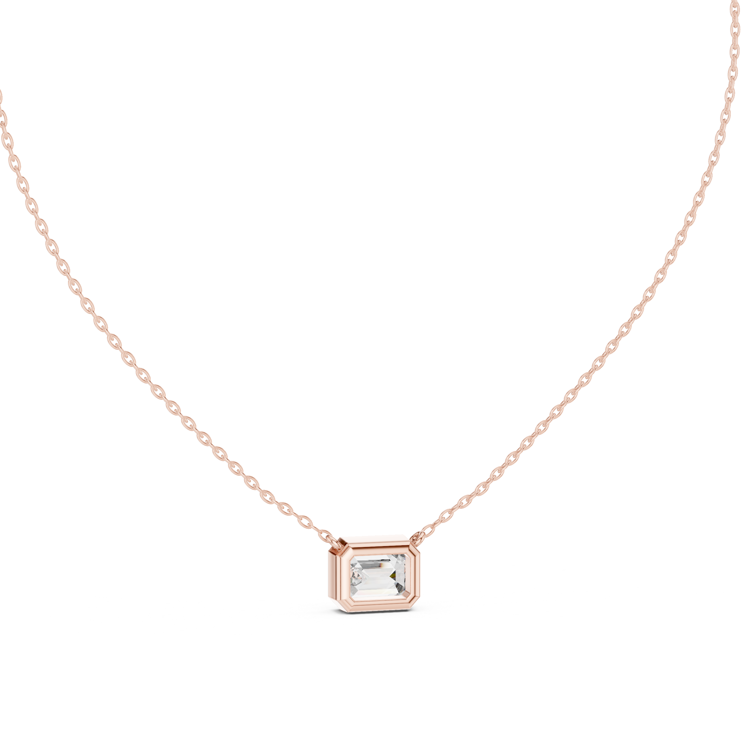 Octagon Emerald Cut Diamond Pendant Necklace in Rose Gold