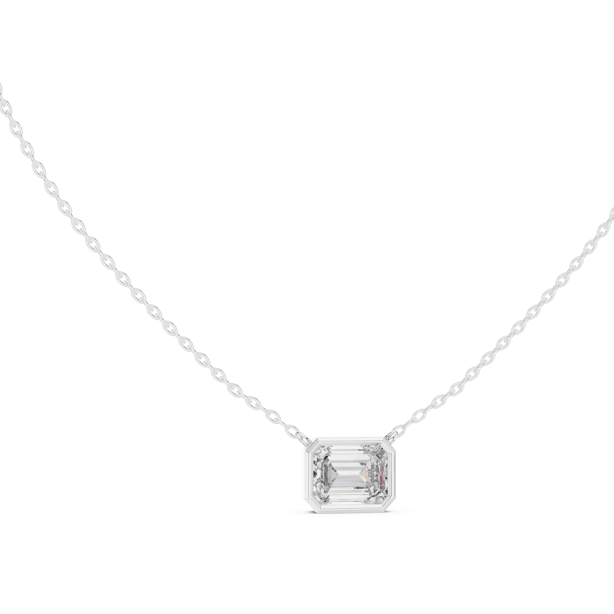Octagon Emerald Cut Diamond Pendant Necklace in Rose Gold