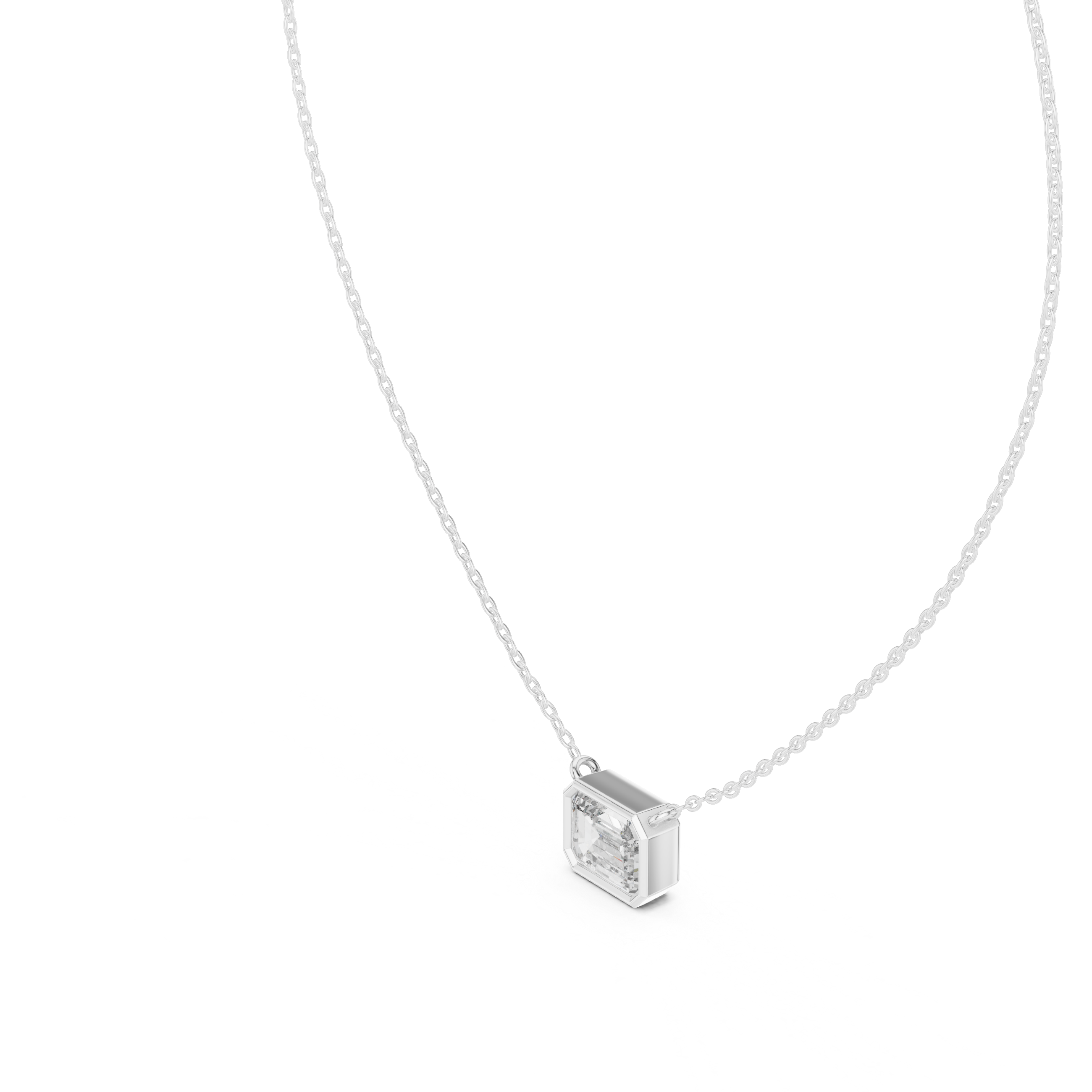 Octagon Emerald Cut Diamond Pendant Necklace in Rose Gold