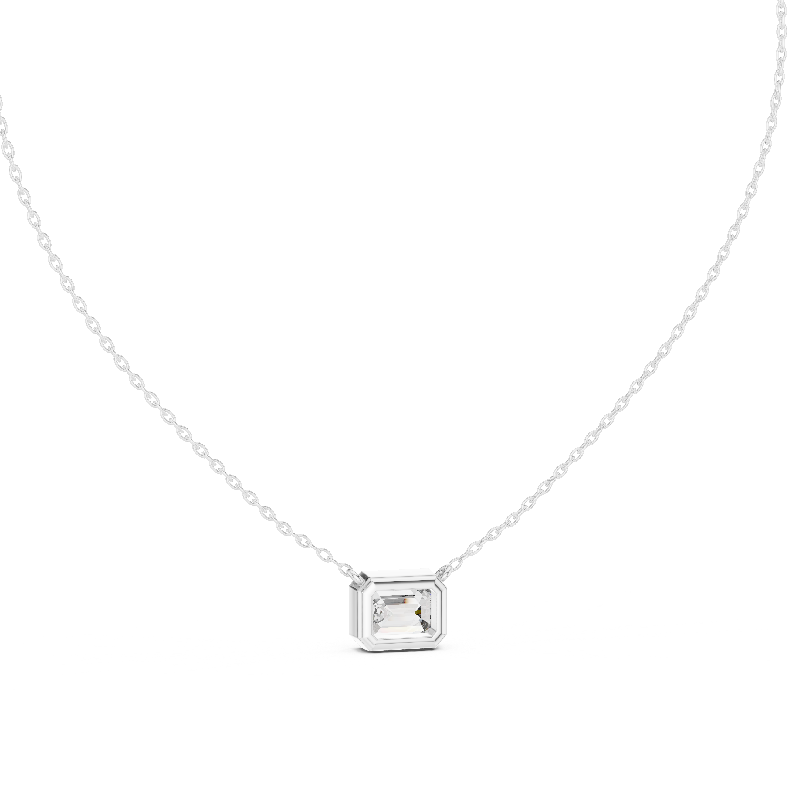 Octagon Emerald Cut Diamond Pendant Necklace in Rose Gold