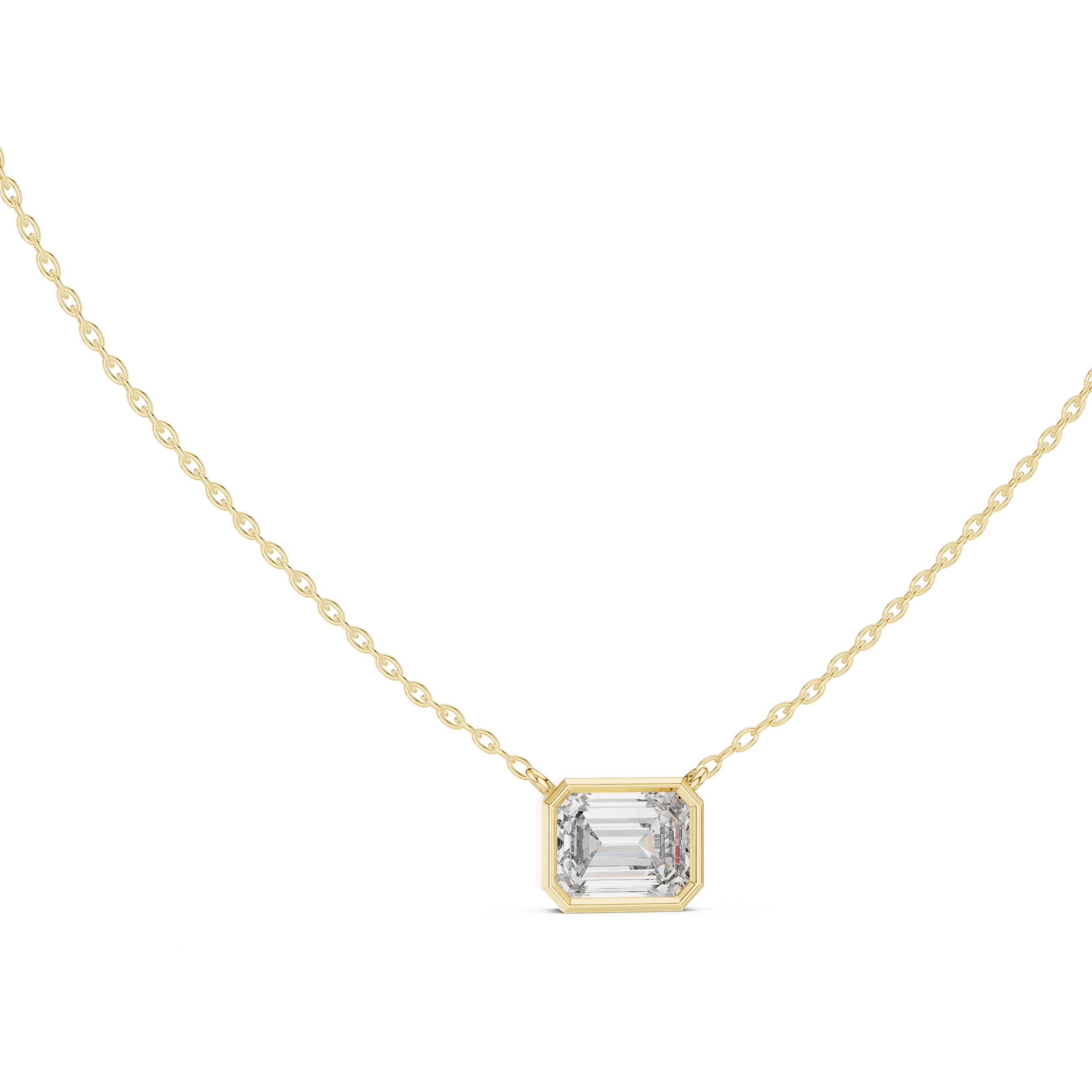 Octagon Emerald Cut Diamond Pendant Necklace in Rose Gold