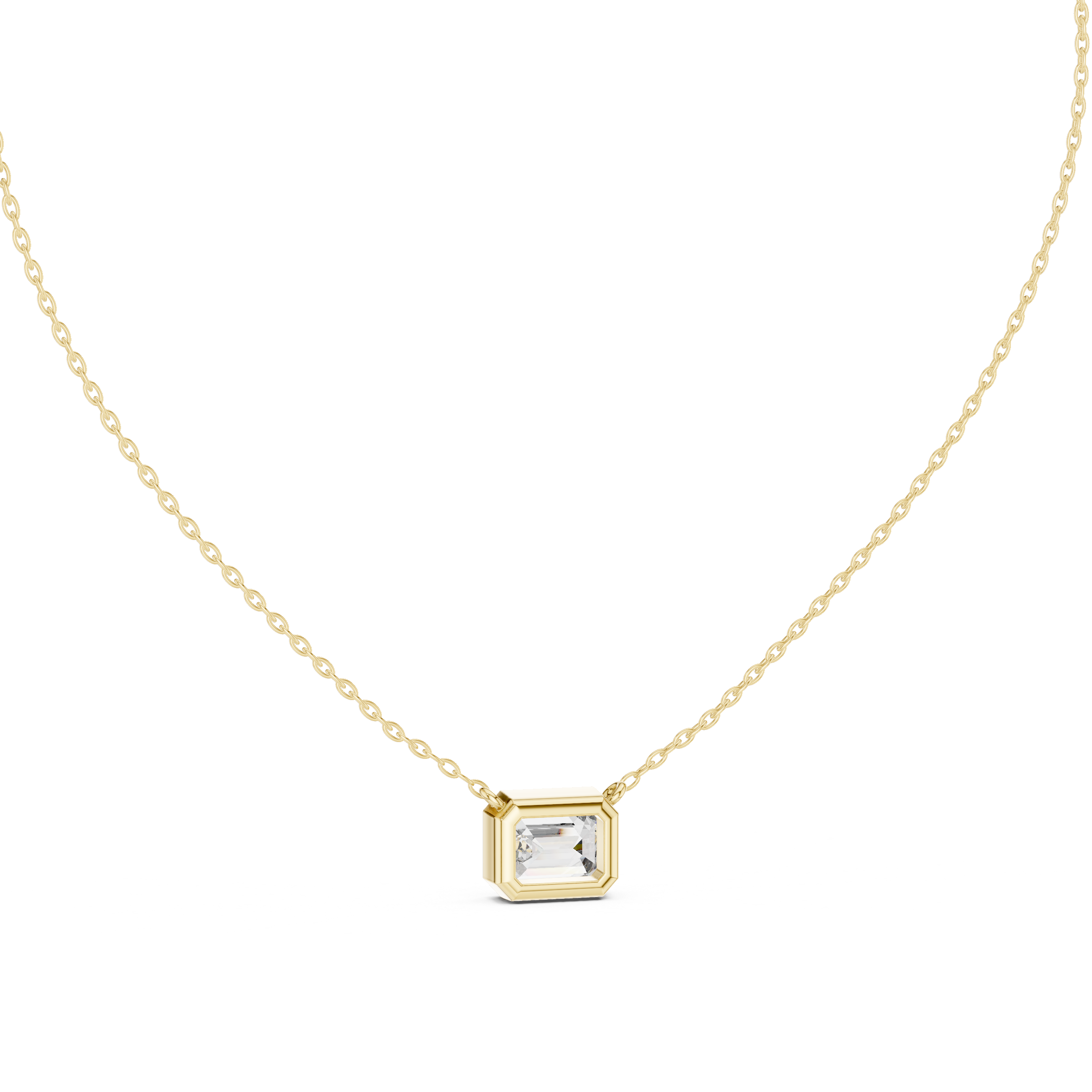 Octagon Emerald Cut Diamond Pendant Necklace in Rose Gold