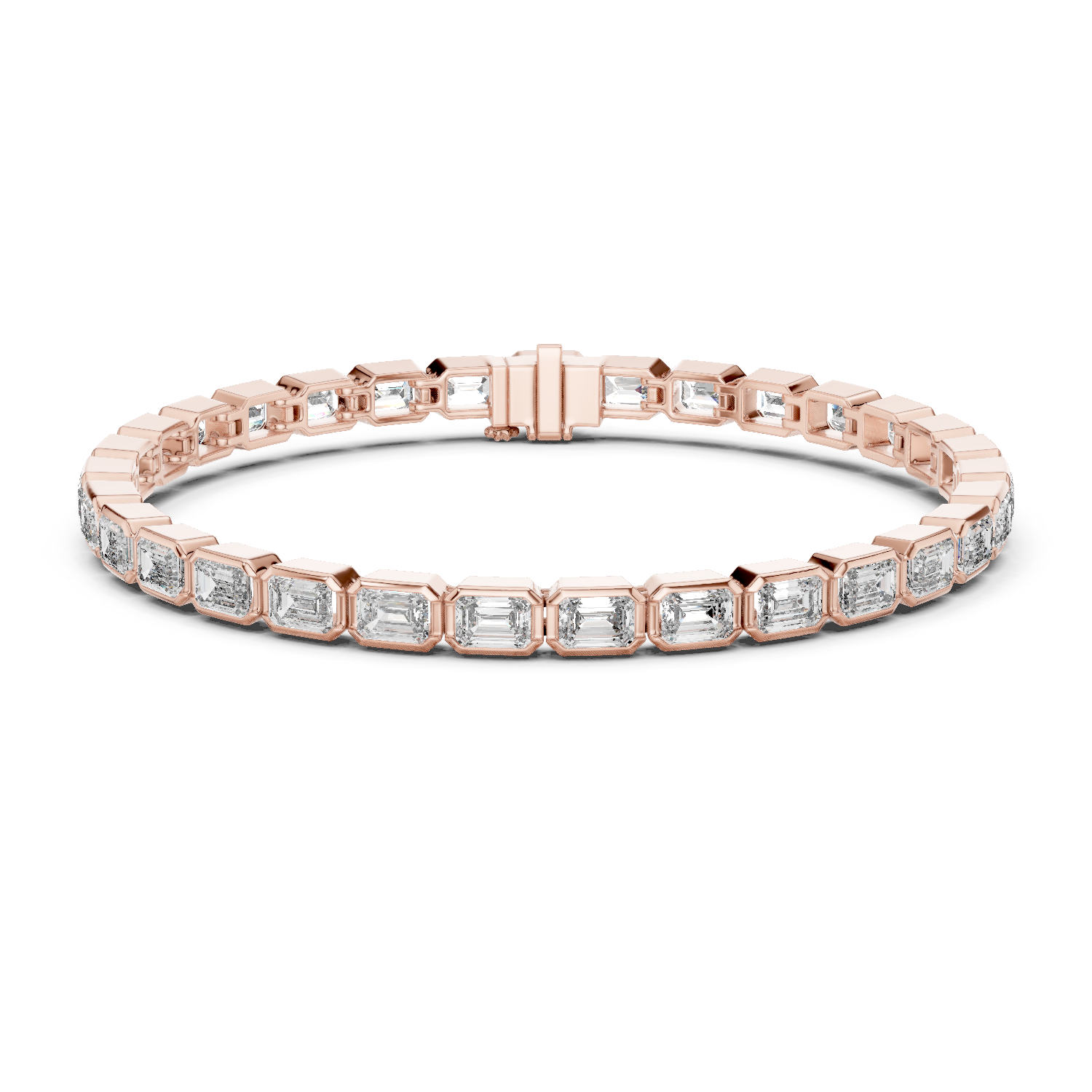 Rose Gold Emerald-Cut Moissanite Tennis Bracelet – Sleek Geometric Diamond Elegance