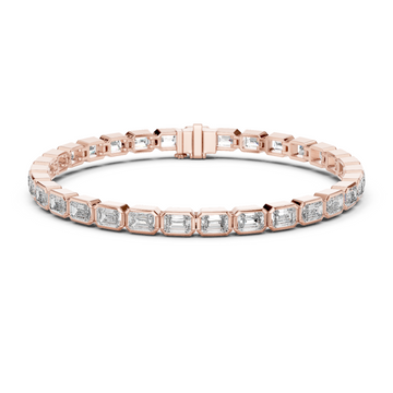 Rose Gold Emerald-Cut Moissanite Tennis Bracelet – Sleek Geometric Diamond Elegance