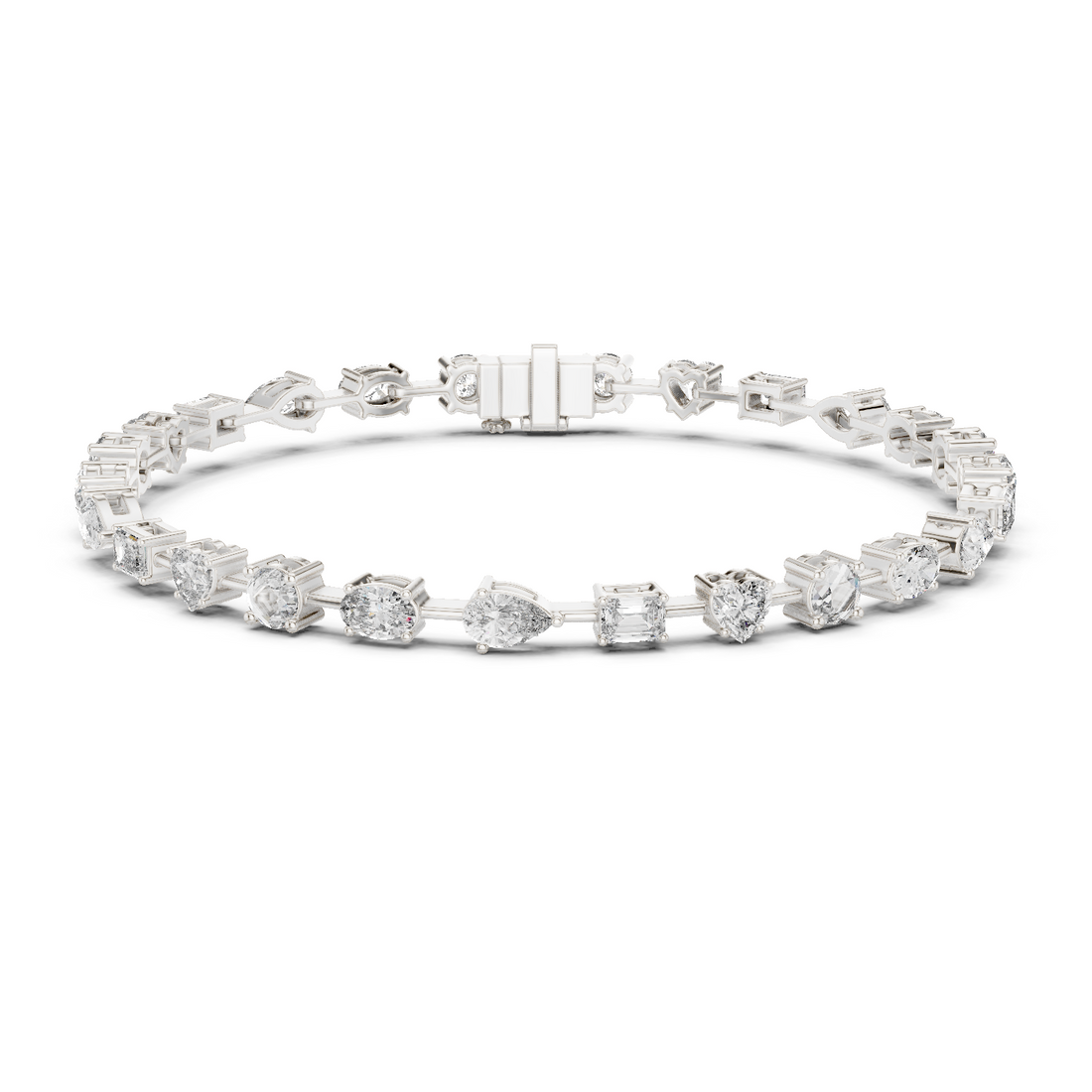 White Gold Multi-Cut Moissanite Tennis Bracelet – Mixed Shape Diamond Elegance