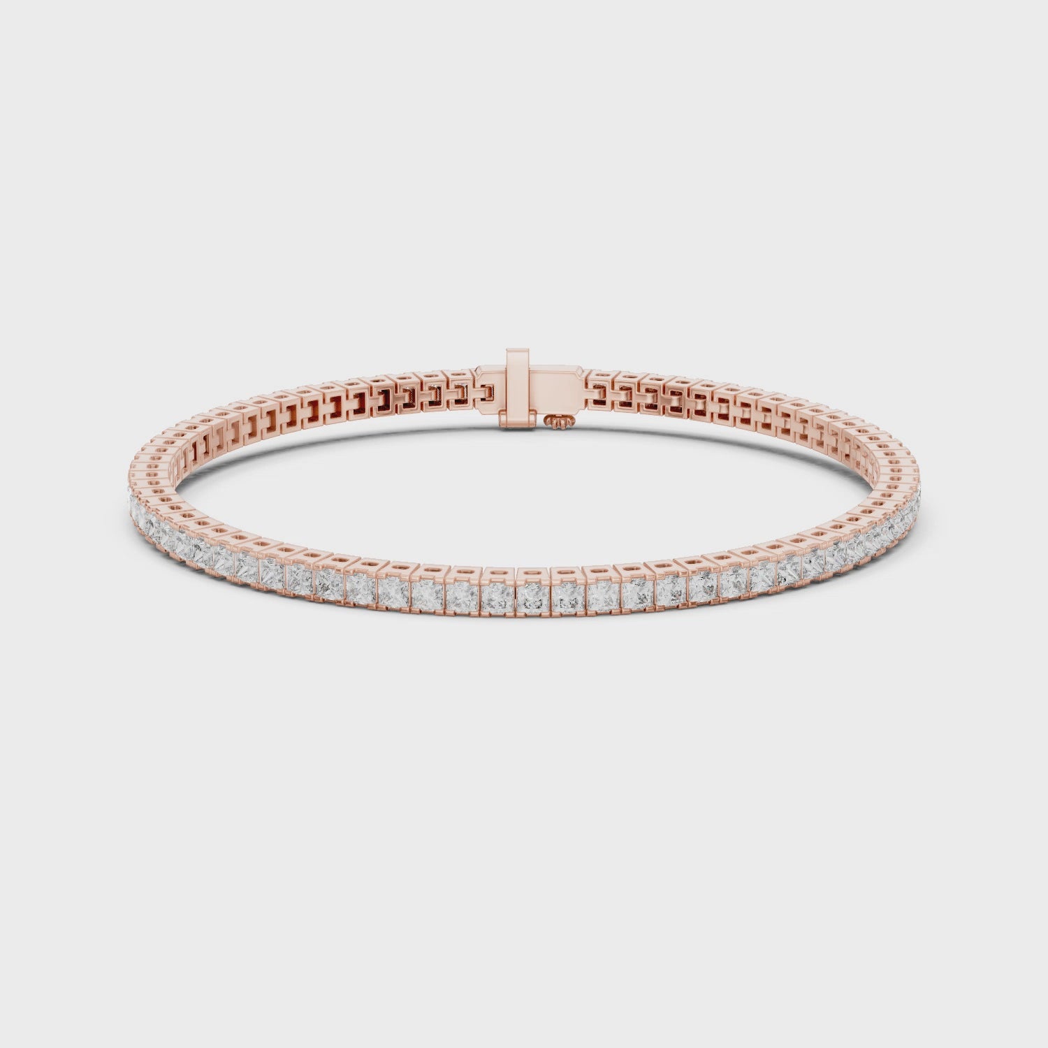 Rose Gold Princess-Cut Moissanite Tennis Bracelet – Sleek Square Diamond Elegance