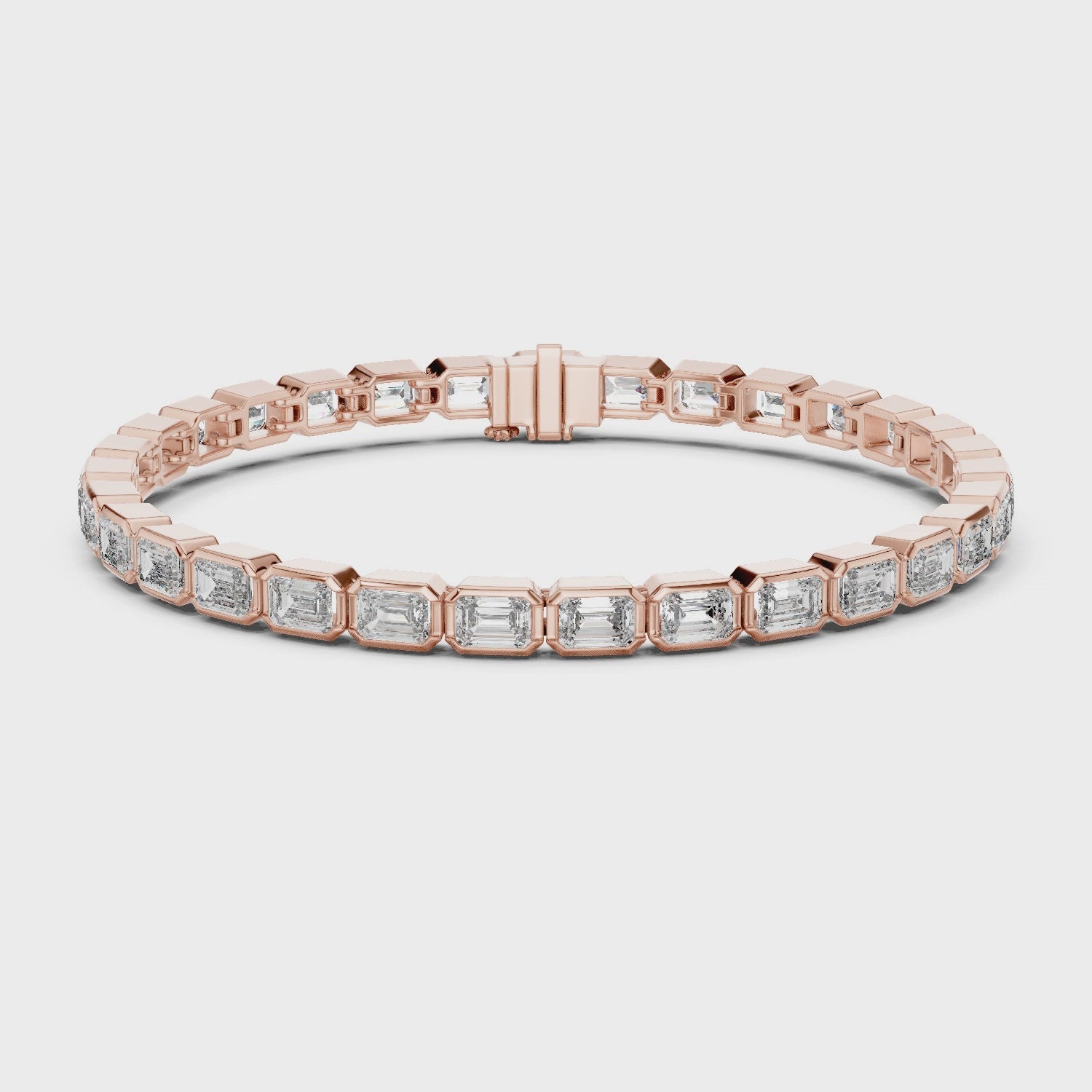Rose Gold Emerald-Cut Moissanite Tennis Bracelet – Sleek Geometric Diamond Elegance