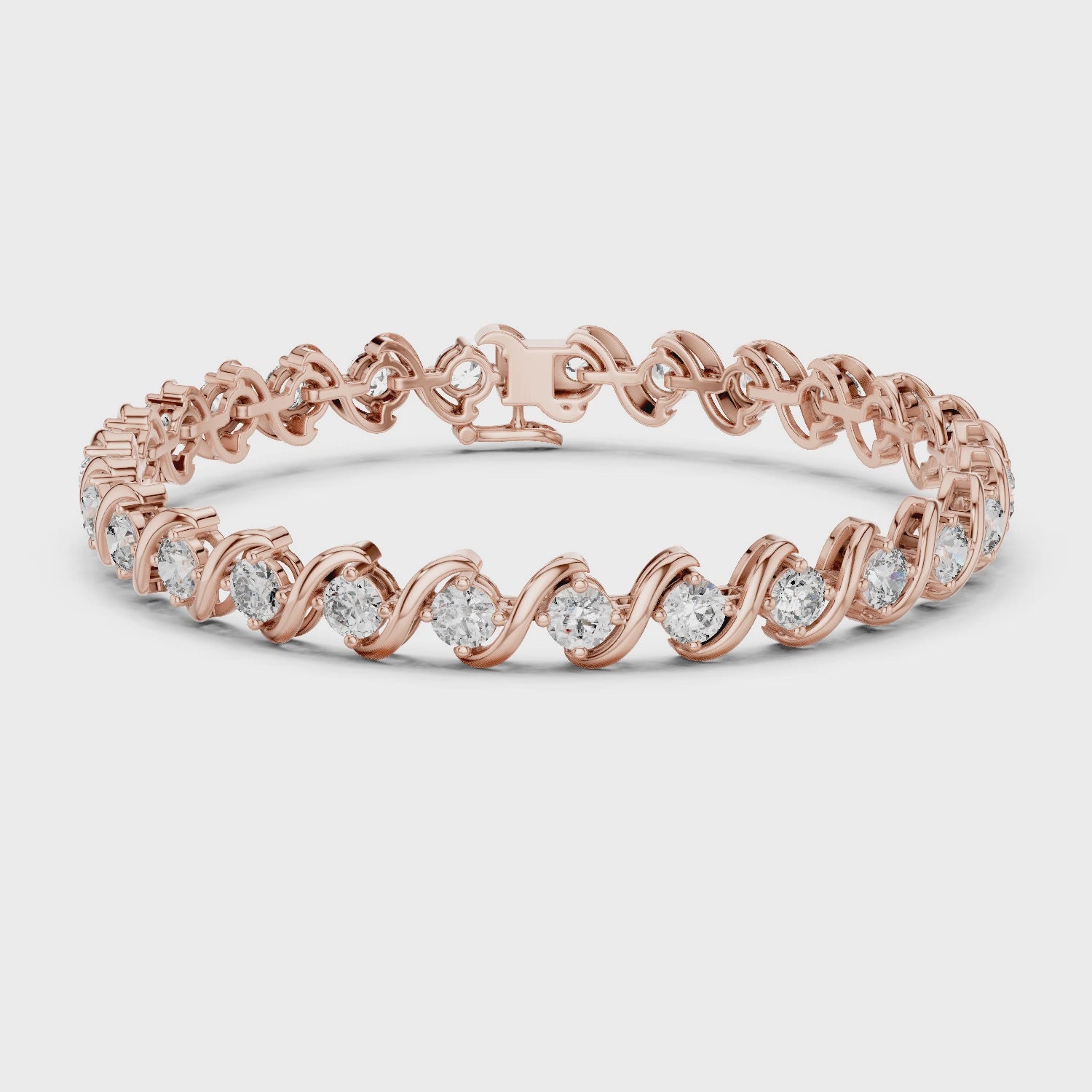 Rose Gold Wave Design Moissanite Bracelet – Elegant Twisted Diamond Sparkle