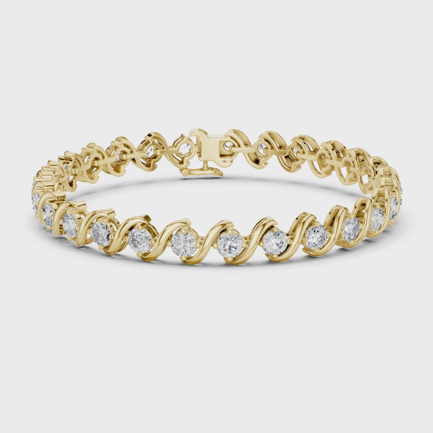 Rose Gold Wave Design Moissanite Bracelet – Elegant Twisted Diamond Sparkle