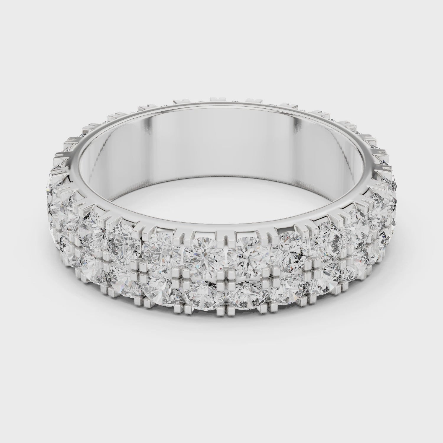 Triple Row Round Brilliant Moissanite Diamond VVS1 Eternity Band