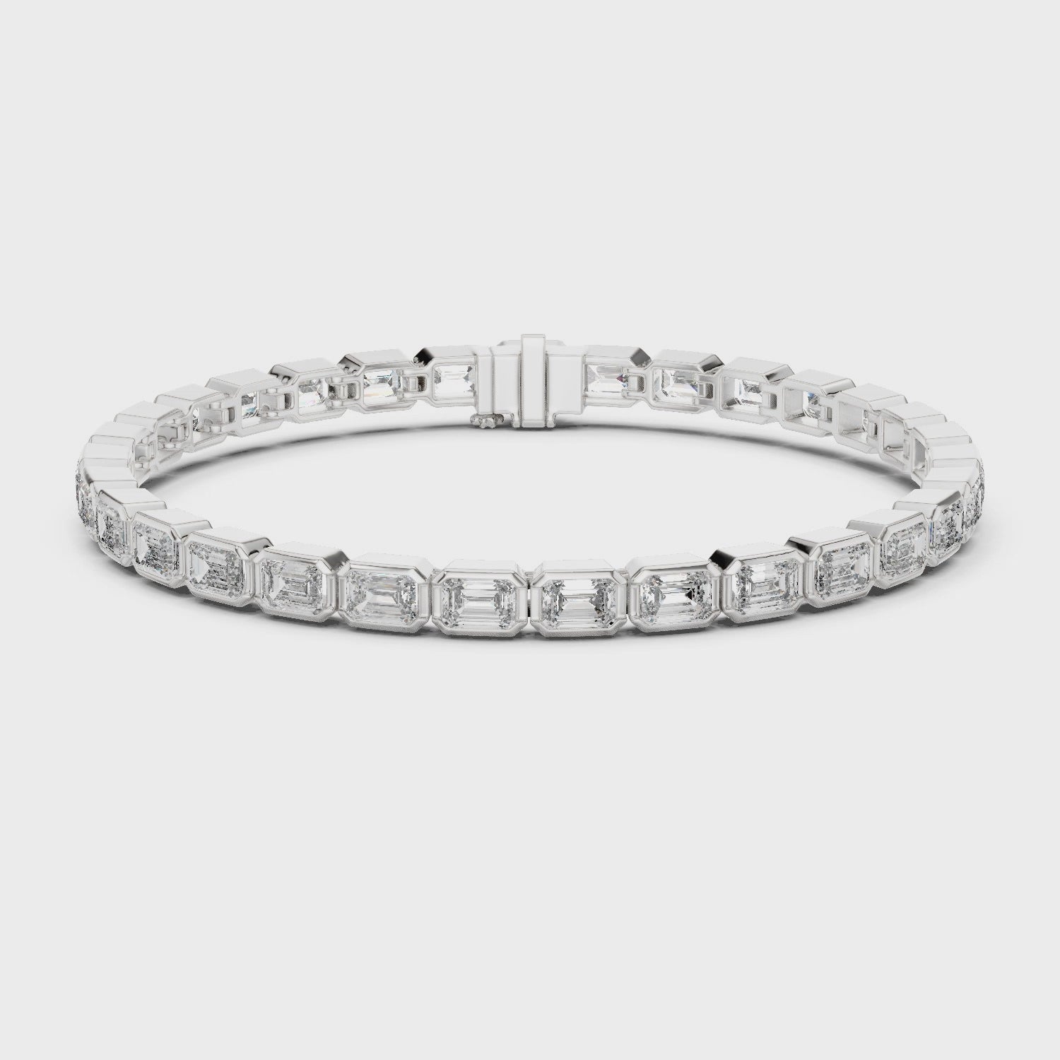 Rose Gold Emerald-Cut Moissanite Tennis Bracelet – Sleek Geometric Diamond Elegance