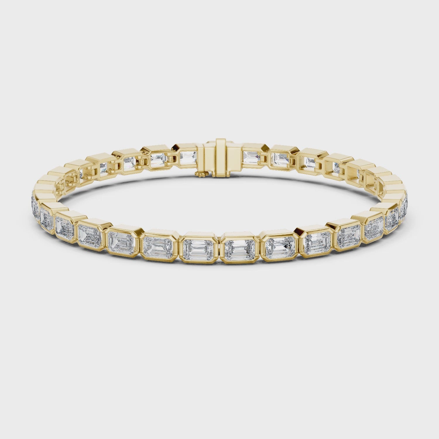 Rose Gold Emerald-Cut Moissanite Tennis Bracelet – Sleek Geometric Diamond Elegance